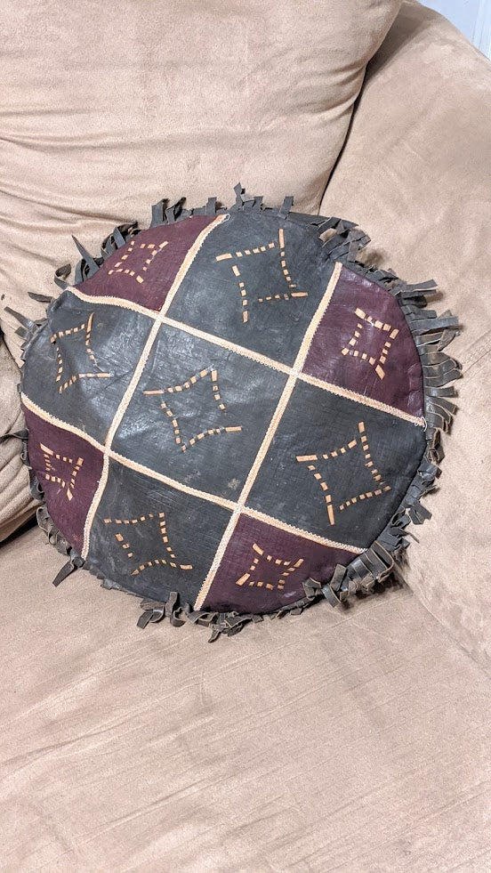 Handmade African Leather Throw Pillow Cover - Boho Tribal Design DPARTTP09 - Perfect for Sofa, Bed & Home Decor