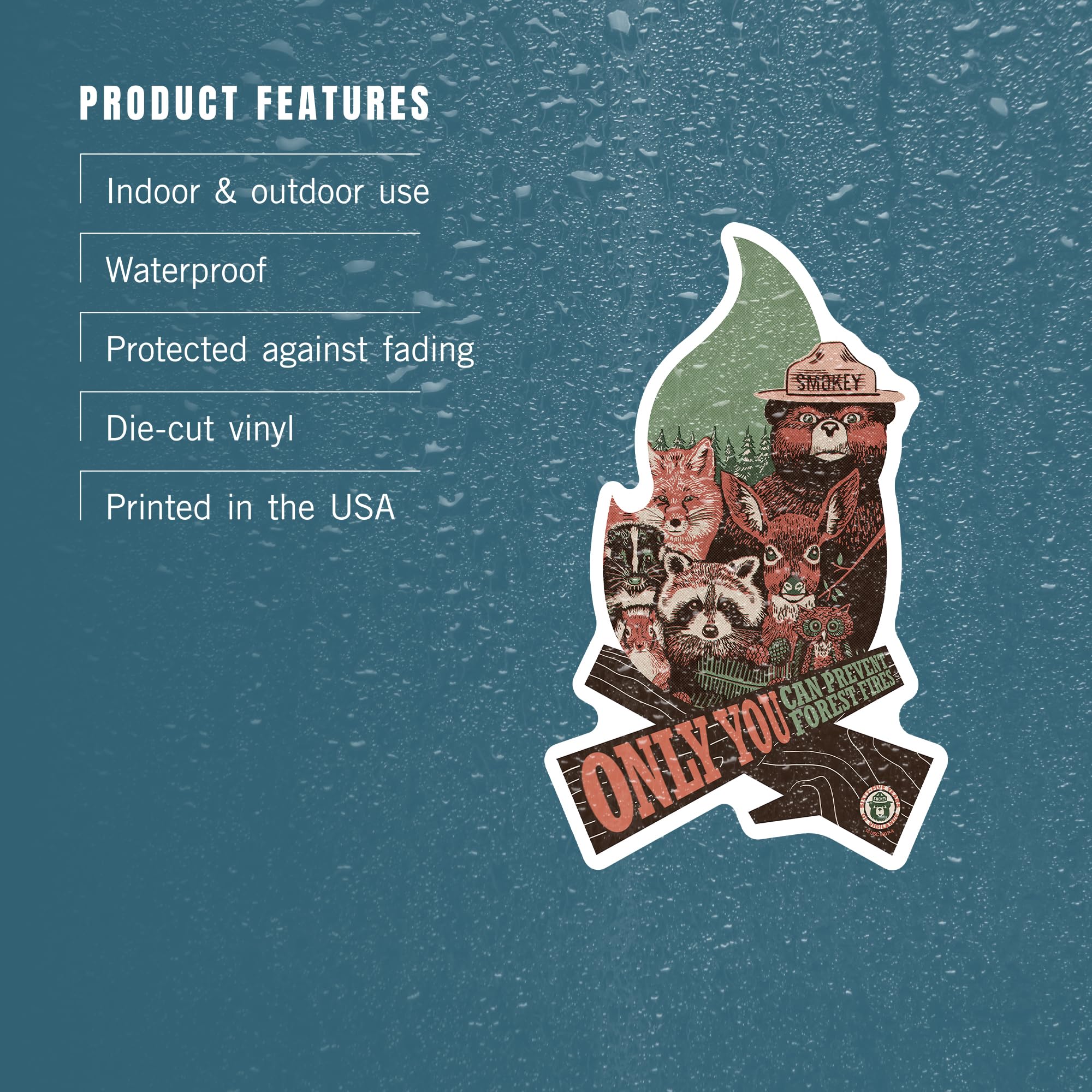 Smokey Bear and Woodland Creatures Die Cut Vinyl Stickers - 1 to 3 Inch Waterproof Decals for Cars, Laptops, Water Bottles & Coolers - 'Only You Can Prevent Wildfires' Outdoor-Themed Stickers - Perfect for Hiking Gear, Camping Equipment, and Nature Lover Gifts