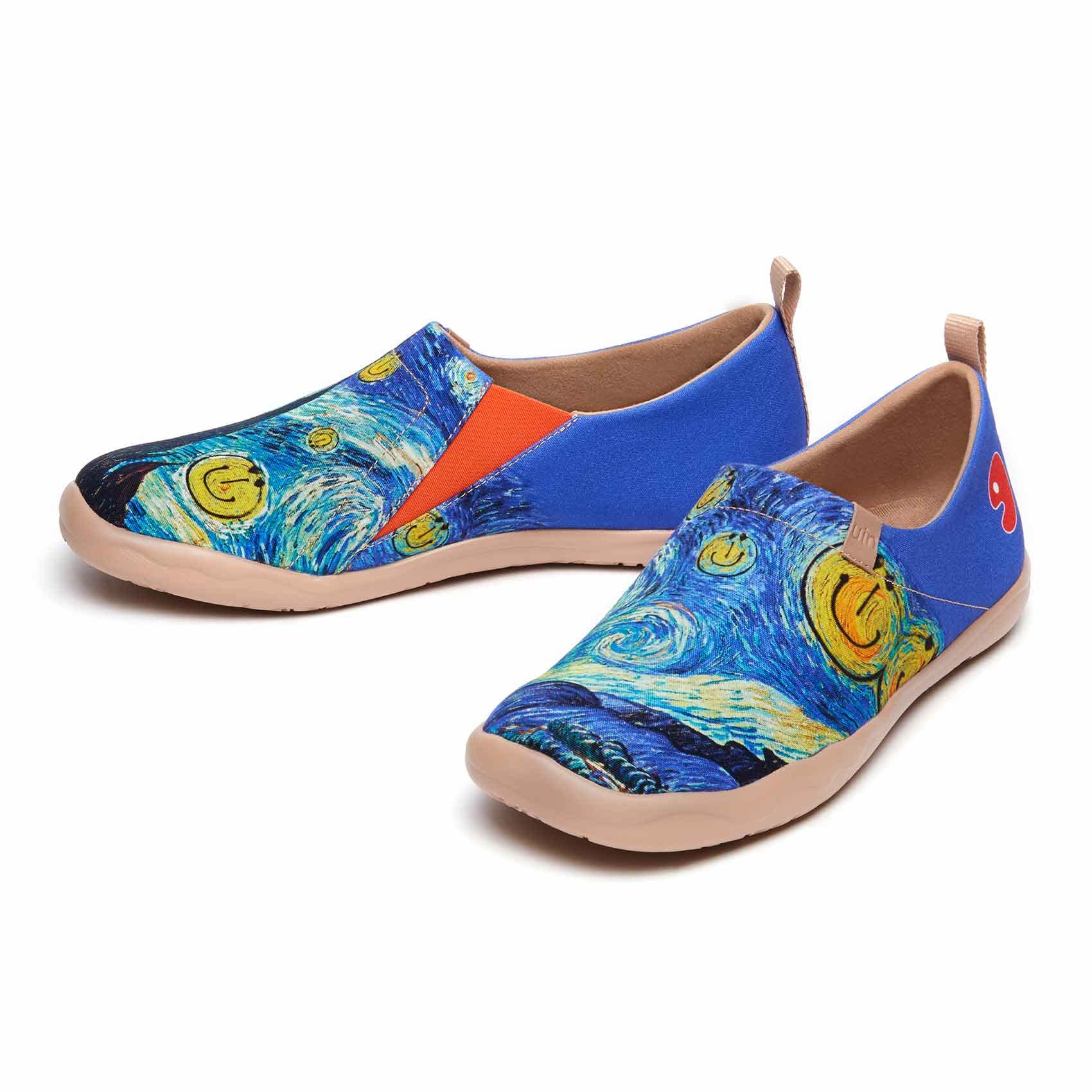 UIN Men's Slip-On Canvas Sneakers - Lightweight Comfortable Walking Shoes for Casual Wear & Travel | Breathable Loafers with Artistic Paint Design | Perfect for Daily Commute, Weekend Outings & Vacation Trips