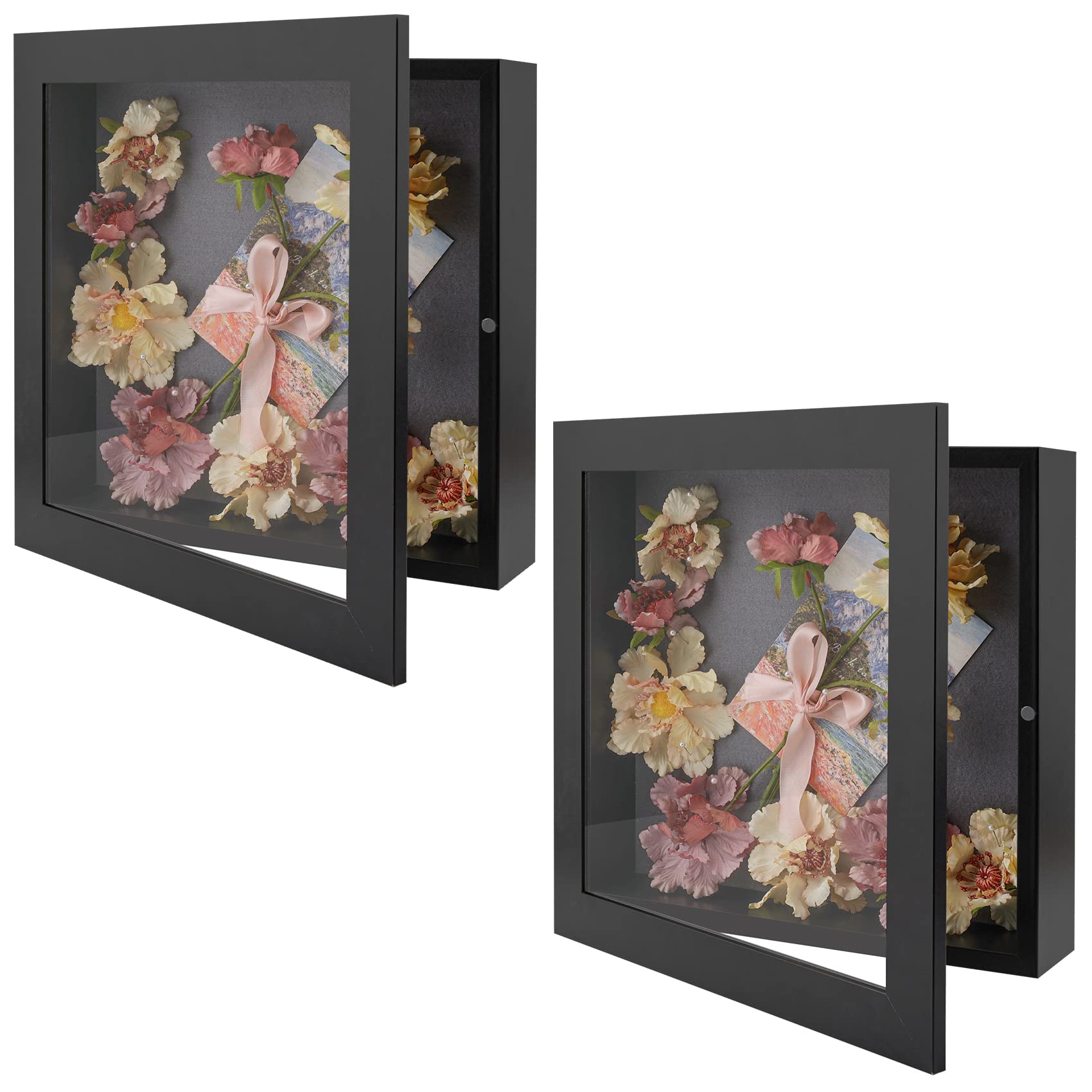 Golden State Art 11x11 Shadow Box Frame Display Case - 2 Inch Depth, Black (2 Pack) - Perfect for Collages, Collections, Mementos, Wedding Decor, Graduation Keepsakes & Wall Display