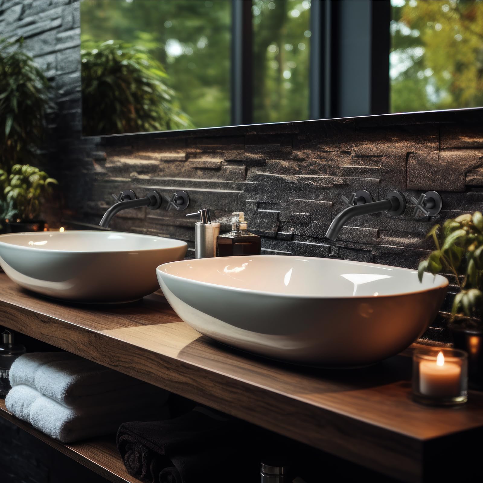 Midanya Matte Black Bathroom Sink Faucet - Double Handle Widespread Tap for Vanity