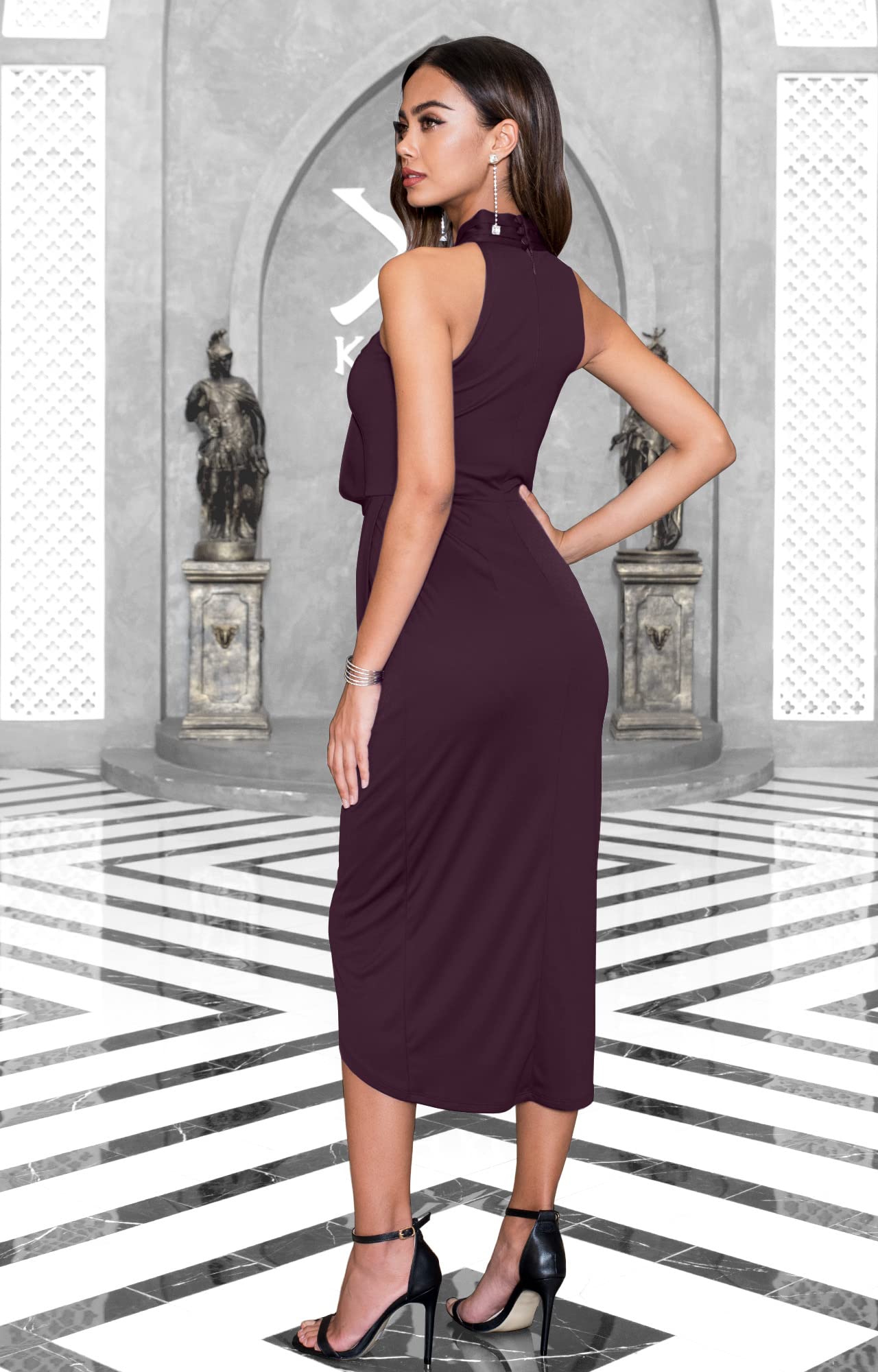 Elegant Women's Long Halter Neck Slit Midi Dress for Wedding Guest & Bridesmaid | Formal Evening Gown for Special Occasions, Parties & Cocktail Events