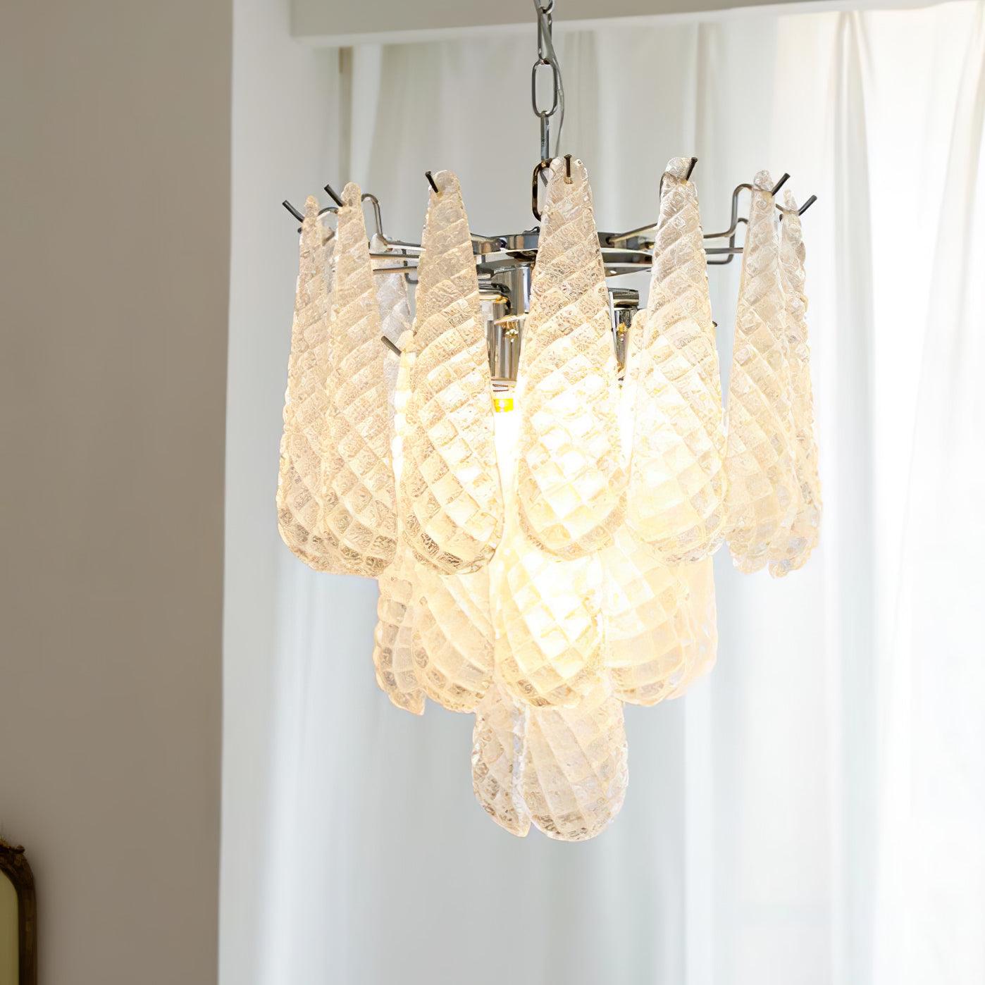 Modern Grid Glass Waterfall Chandelier - Elegant LED Ceiling Light Fixture for Dining Room, Living Room, Bedroom & Entryway | Dimmable Crystal Pendant Lighting for Home Decor