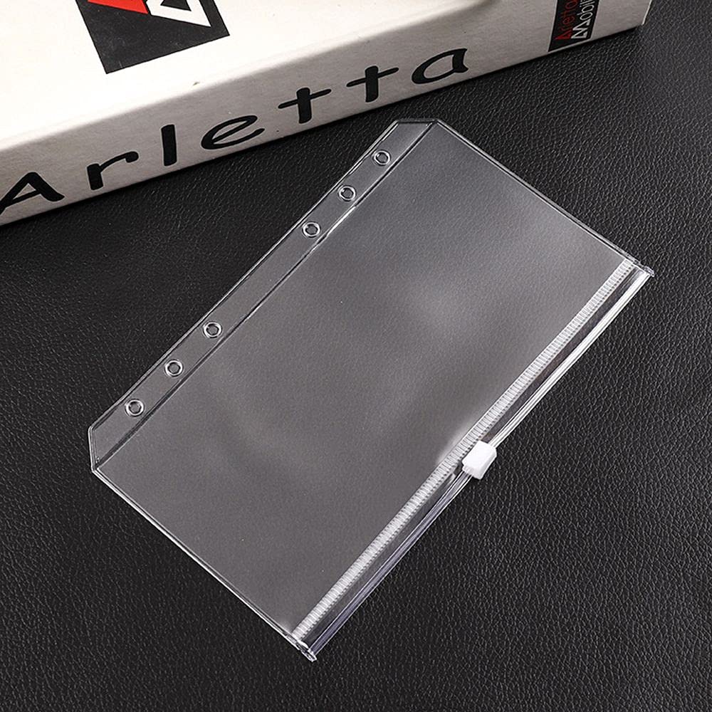 5Pcs A5 A6 Zipper Binder Pockets - Clear Waterproof PVC Loose Leaf Folders for 6 Ring Binders, Notebooks & Documents - Perfect for School, Office & Travel Organization (A6-Zipper Case)