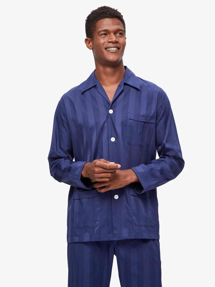 DEREK ROSE Lingfield Men's Soft Cotton Pajama Set - Navy Blue Sleepwear for Men | Cozy Lounge Wear & Nightwear for Relaxation at Home