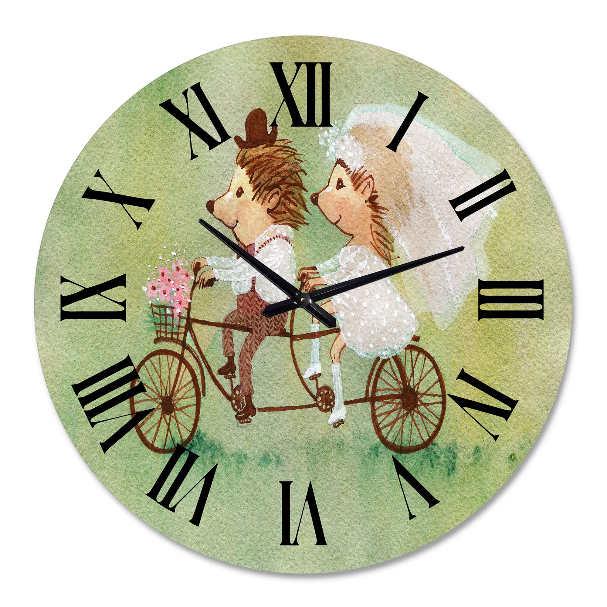 Large Animal Wall Clock - Couple of Hedgehogs Riding A Bike - Traditional Decorative Clock for Home, Office & Living Room Decor - Perfect Gift for Nature Lovers