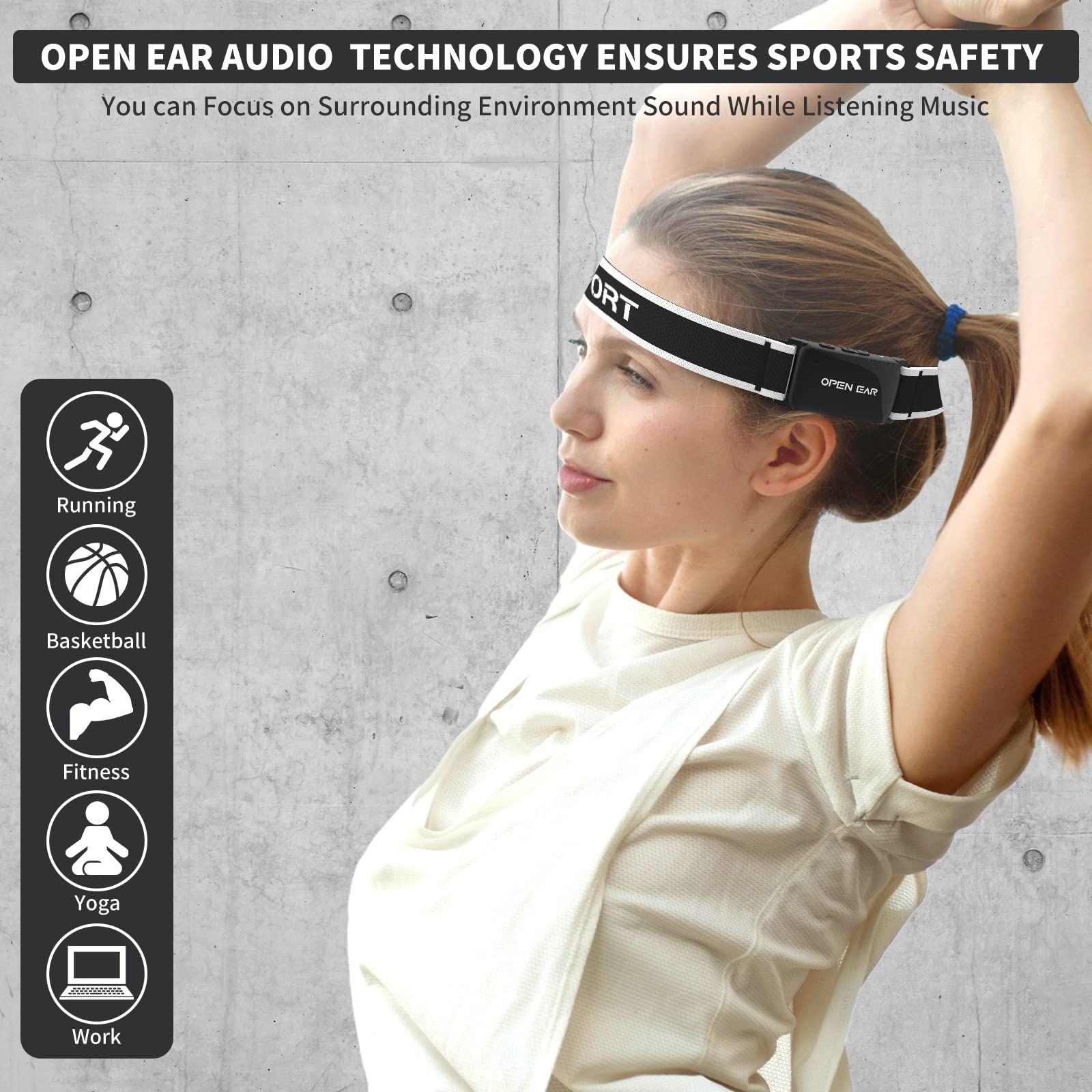 Jimbobo Open Ear Bluetooth Headphones - Wireless Sport Headband with HD Mic & TWS Stereo Sound, Adjustable Sweatproof Earphones for Running, Gym, Yoga, Cycling & Outdoor Activities (Black) - Perfect for Workouts, Commuting & Active Lifestyles