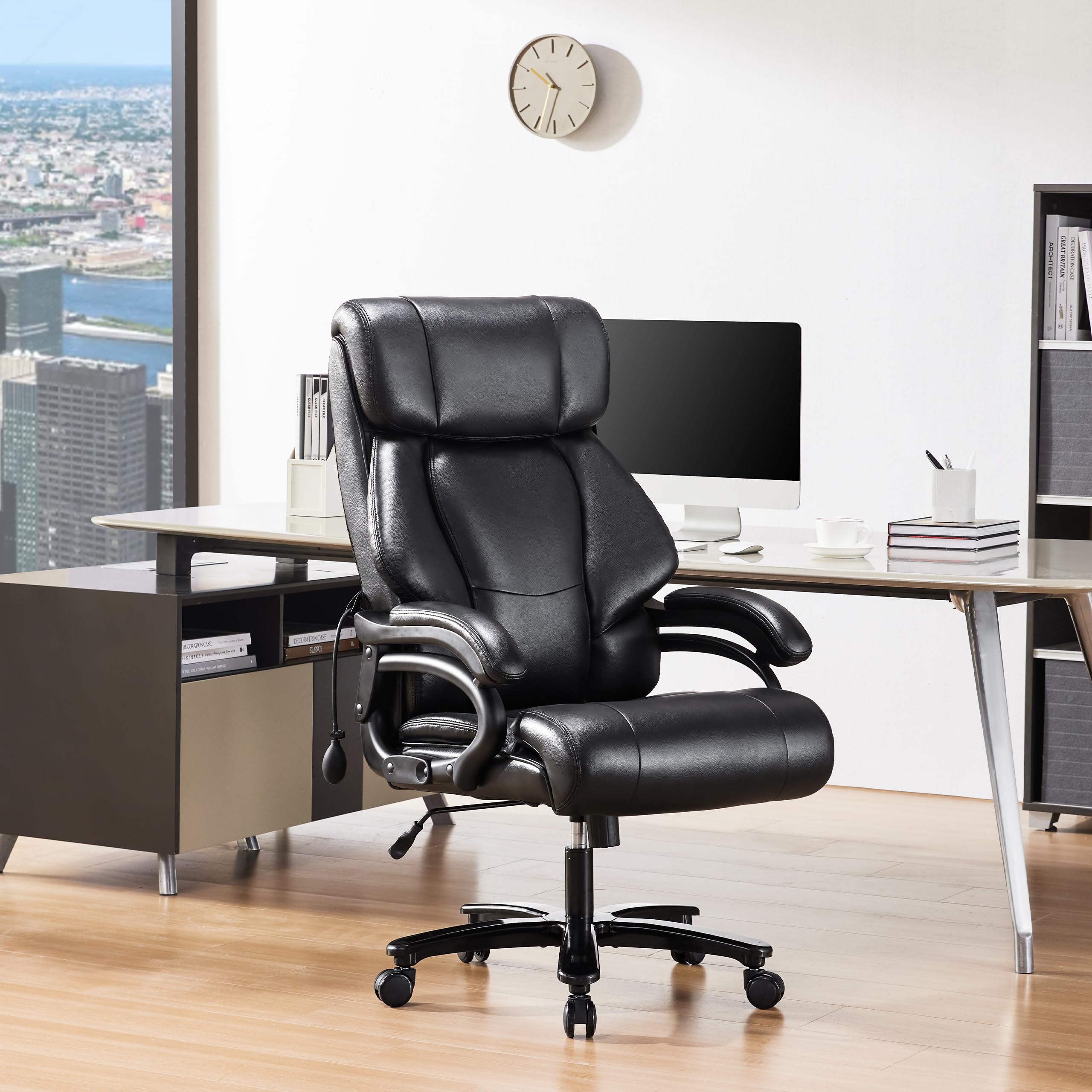 Big and Tall Office Chair 500LBS - Heavy Duty Executive Ergonomic Chair for Large People - Breathable Leather Desk Chair with Lumbar Support for Back Pain Relief - Perfect for Long Hours Work & Home Office (Black)