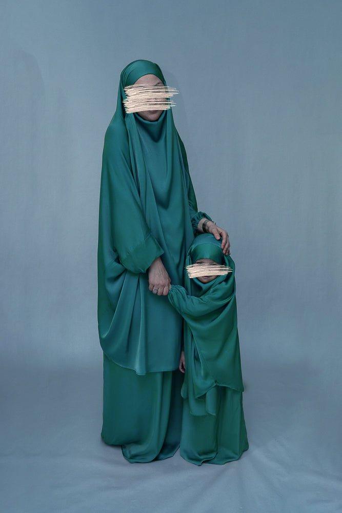 Dark Green Adult Prayer Gown - Modest Muslim Dress from Mommy and Me Khimar Collection - Perfect for Salah, Eid, and Islamic Religious Ceremonies