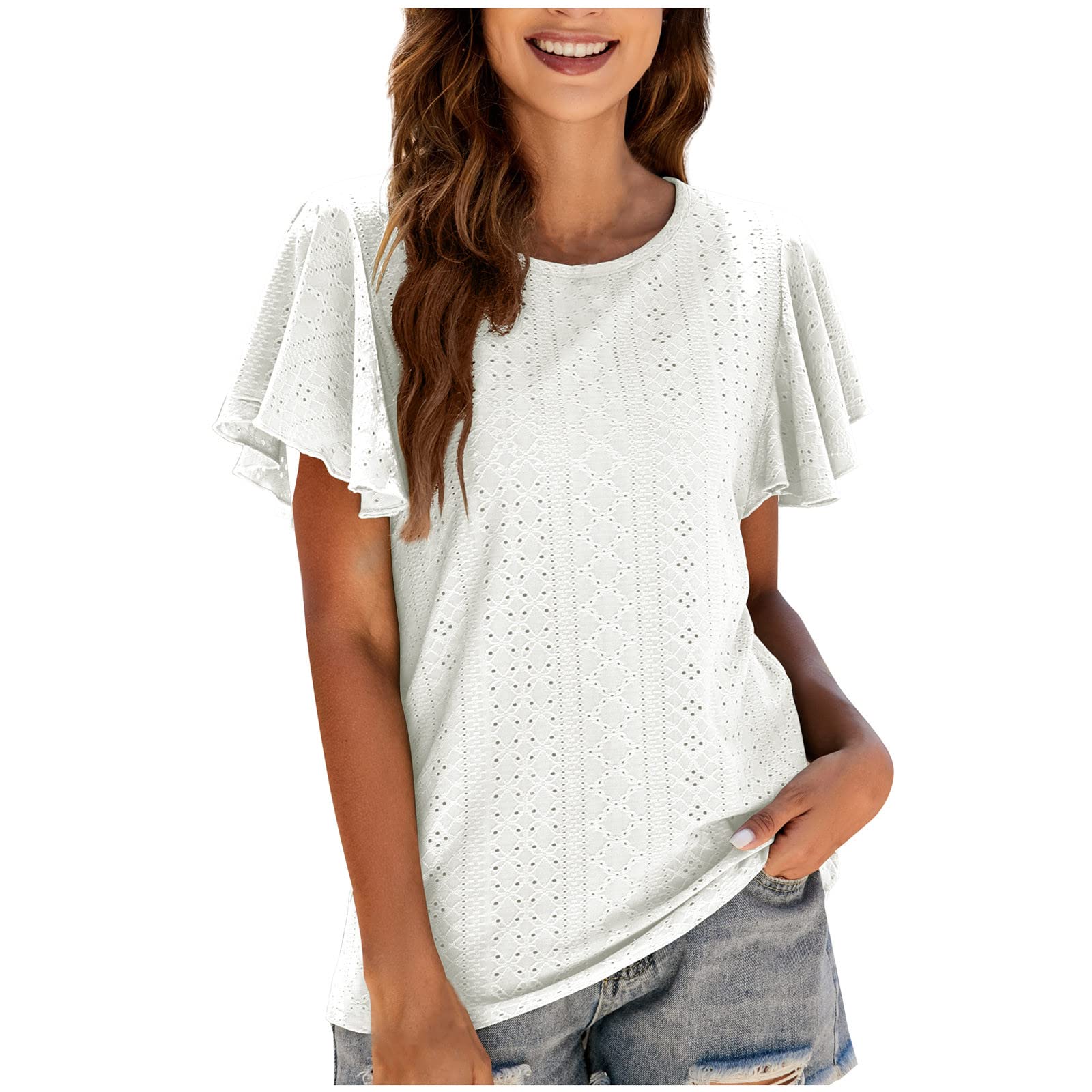 Trendy Women's Summer Tops - Ruffle Short Sleeve Tee for Casual Outings