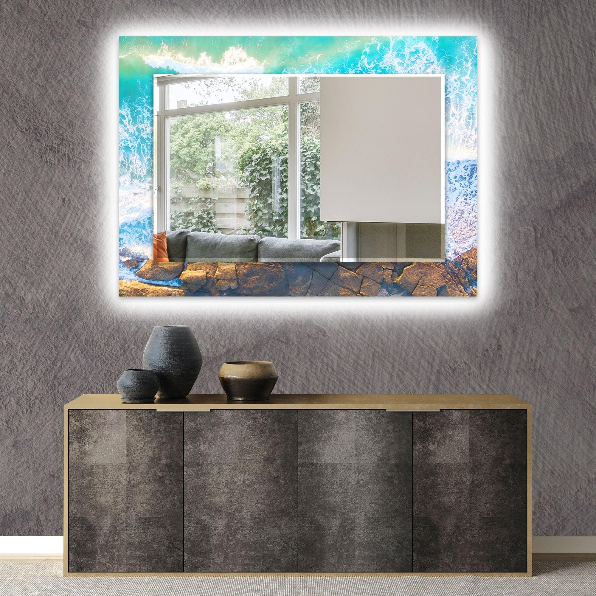 Abstract Sea Waves Wall Mirror - Coastal Decor for Living Room, Bedroom & Bathroom - Modern Ocean Wave Design for Home & Office Decor