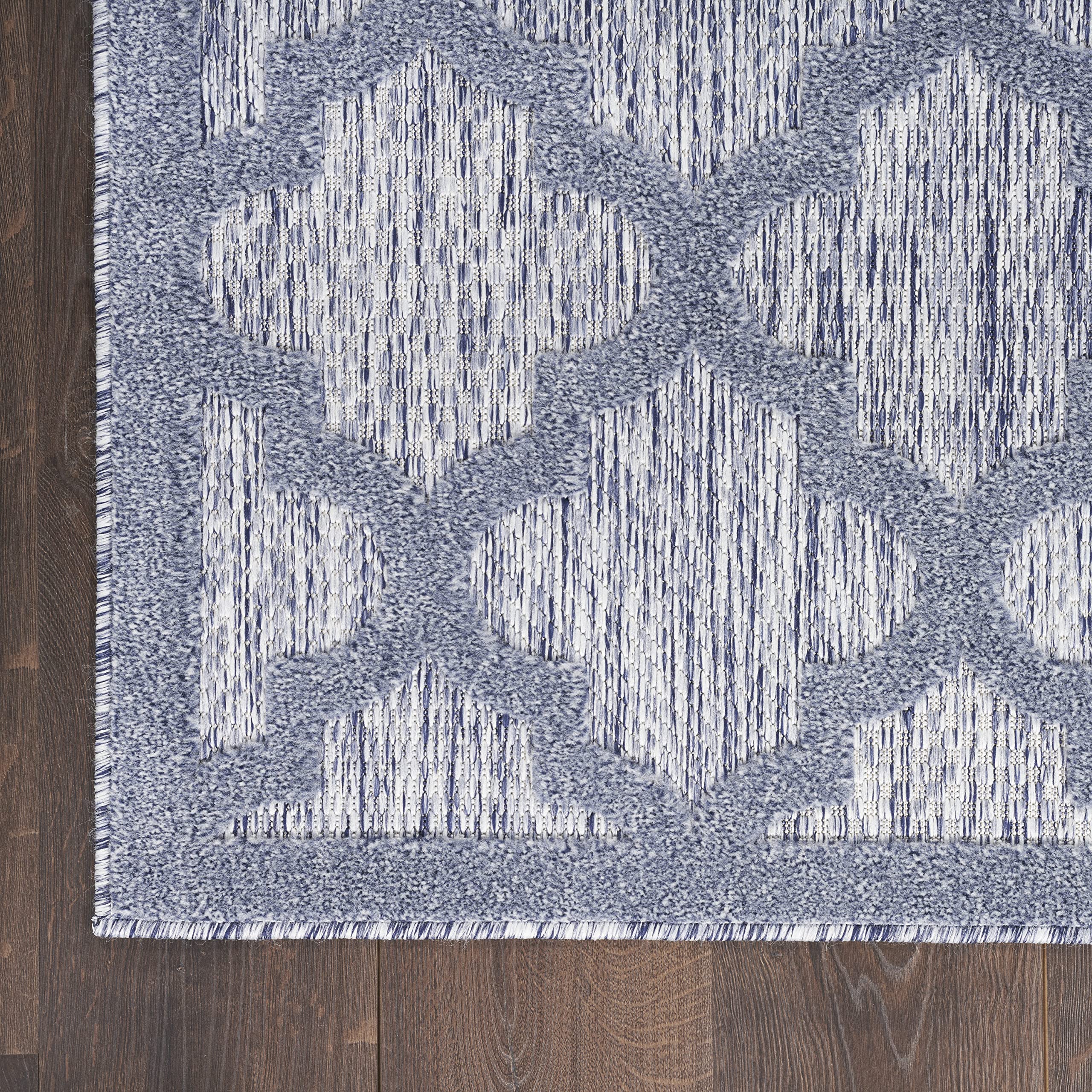 Nourison Easy Care Moroccan Denim Blue 7' x 10' Area Rug - Trellis Pattern, Stain Resistant & Non-Shedding for Easy Cleaning | Perfect for Bedroom, Living Room, Dining Room, Backyard, Deck & Patio Decor (7x10)