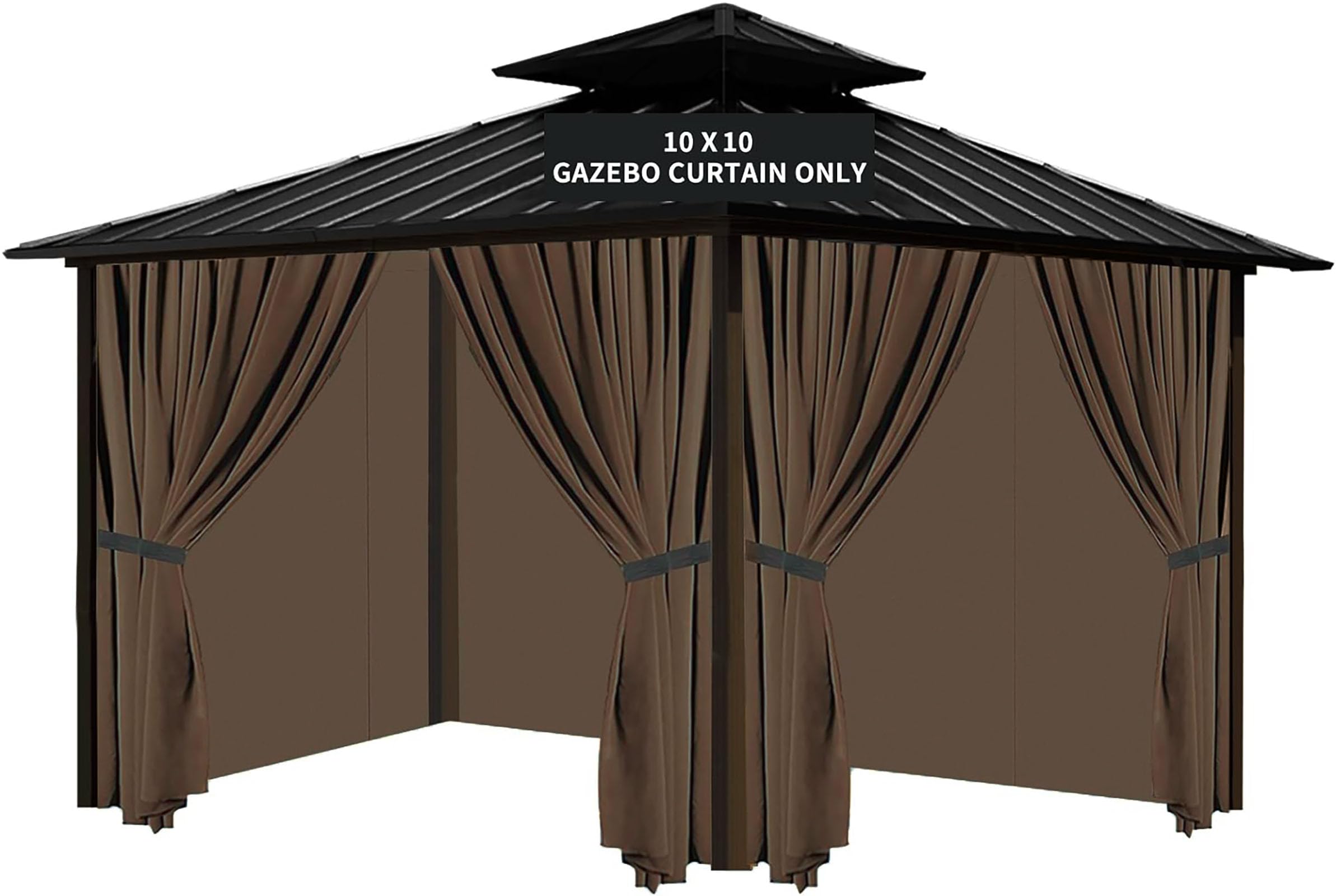 10'x10' Waterproof Outdoor Gazebo Curtains - Brown Universal Replacement Side Panels (4-Pack) with Zipper for Patio, Garden, Yard - Perfect for BBQs, Parties & Outdoor Relaxation