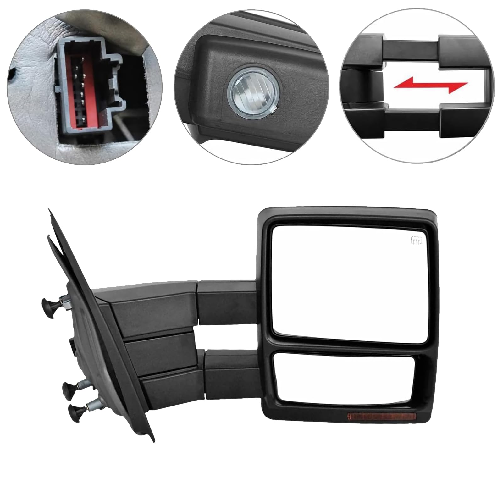 Heated Power Towing Mirrors Pair for 2007-2014 Ford F-150 - Amber Signal, Puddle Light, Convex Lens, Black (Driver & Passenger Side) - Perfect for Towing Trailers, Boats & Heavy Loads