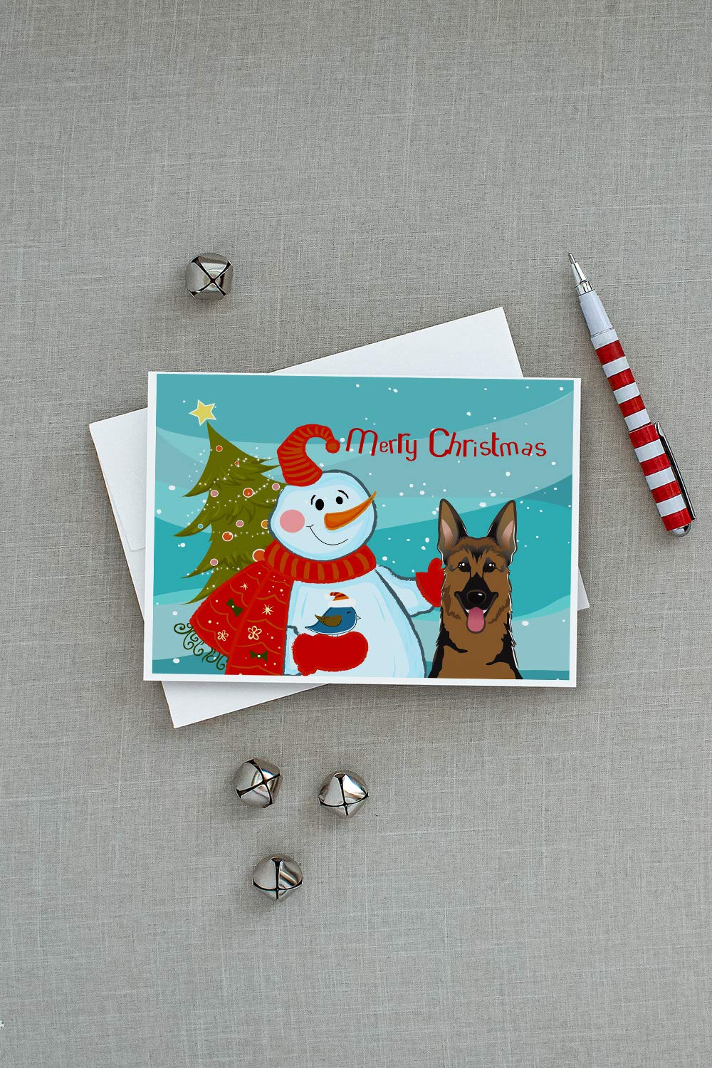 Snowman with German Shepherd Greeting Cards - Pack of 8 Blank A7 Note Cards (5x7 inches) with Envelopes | Whimsical Holiday Cards for Christmas, Winter Greetings & Pet Lovers | Perfect for Seasonal Wishes, Thank You Notes & Handwritten Letters