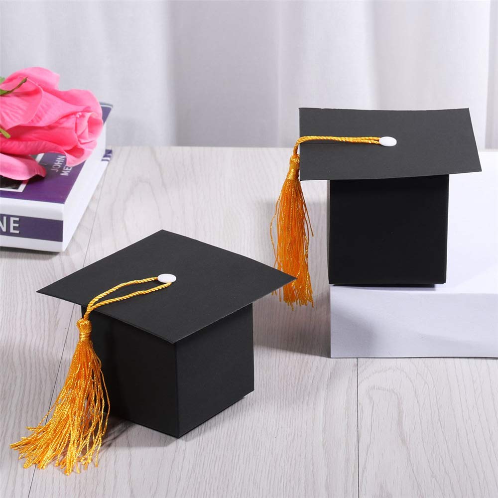 GREATLOVE Graduation Cap Decorations - 10PCS Black Graduation Gift Box with Chocolates | Perfect for Graduation Parties, Christmas Gifts & Kids Celebrations
