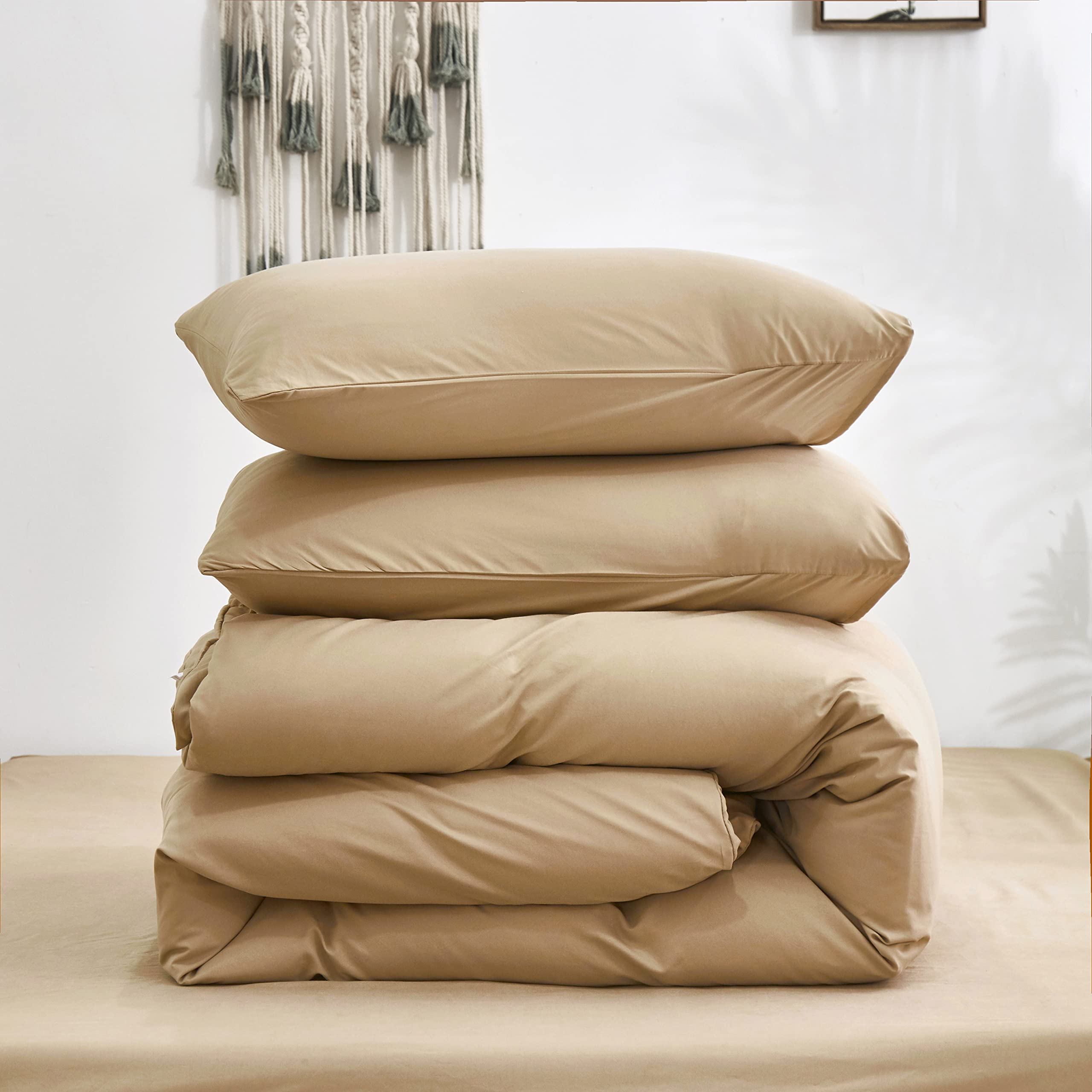 California King Comforter Set - Soft Cottonight Khaki & Champagne Bedding for Men & Women | Breathable, Modern Solid Taupe, Sand & Beige Blanket Quilts | Perfect for Master Bedroom, Guest Room & Cozy Home Decor