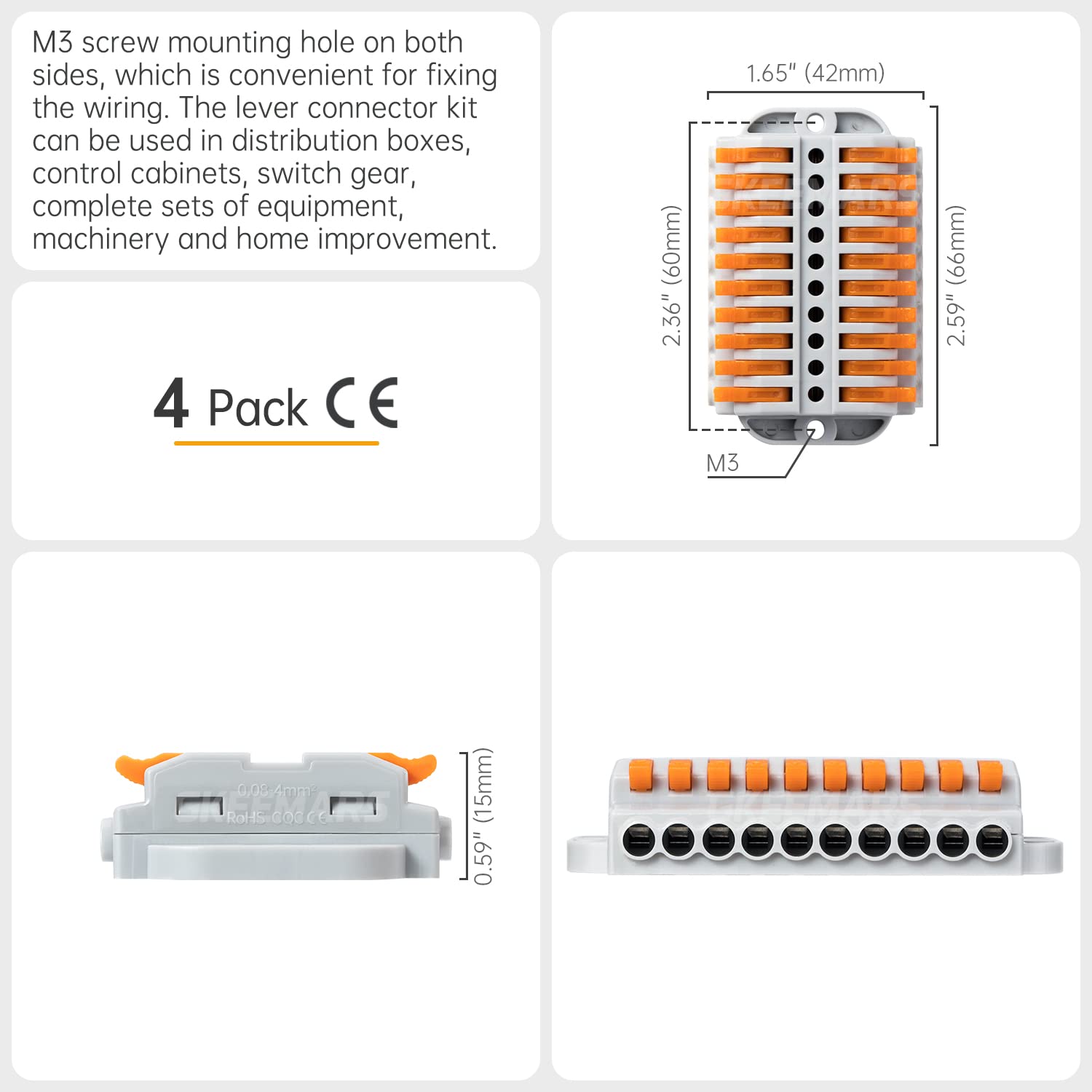GKEEMARS 4PCS Lever Wire Connectors - 10 Conductor Electrical Splicing Connectors for 28-12 AWG Wires | Quick Connect for Home Wiring, DIY Projects & Circuit Repairs