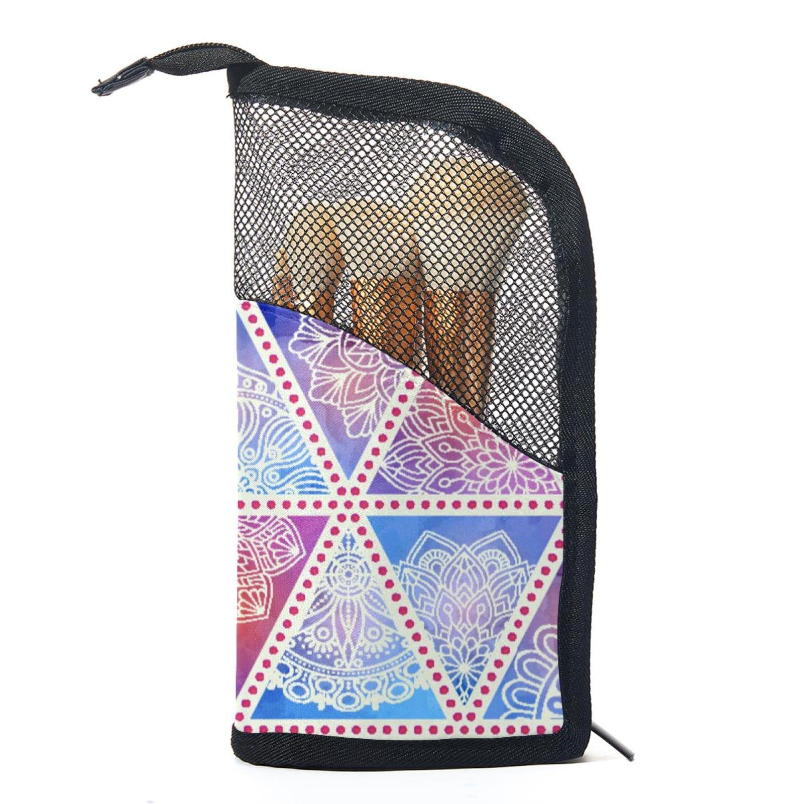 Ethnic Flower Mandala Vintage Makeup Brush Organizer Bag with 12 Brushes - Portable Cosmetic Brush Holder Case for Travel, Home & Professional Makeup Artists