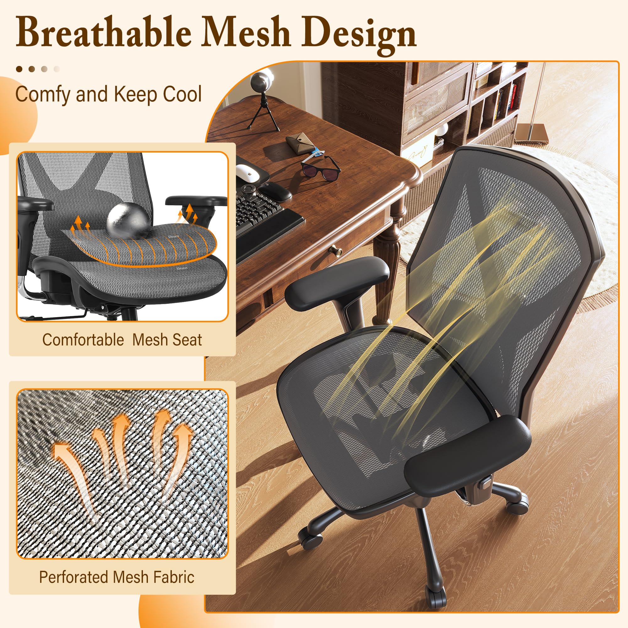 Ergonomic Office Chair with Adjustable Lumbar Support & Tilt - for Home & Workspaces