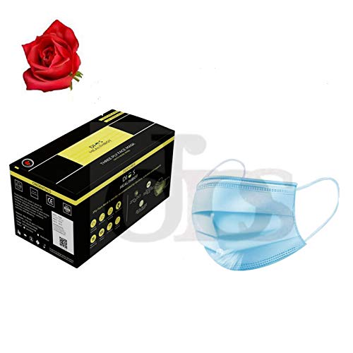 Premium 3-Ply Disposable Face Masks with Natural Rose Fragrance & Nose Clip - 50 Pack | CE & ISO Certified | Machine Made, UV Sterilized for Safety | Ideal for Travel, Work, and Daily Protection