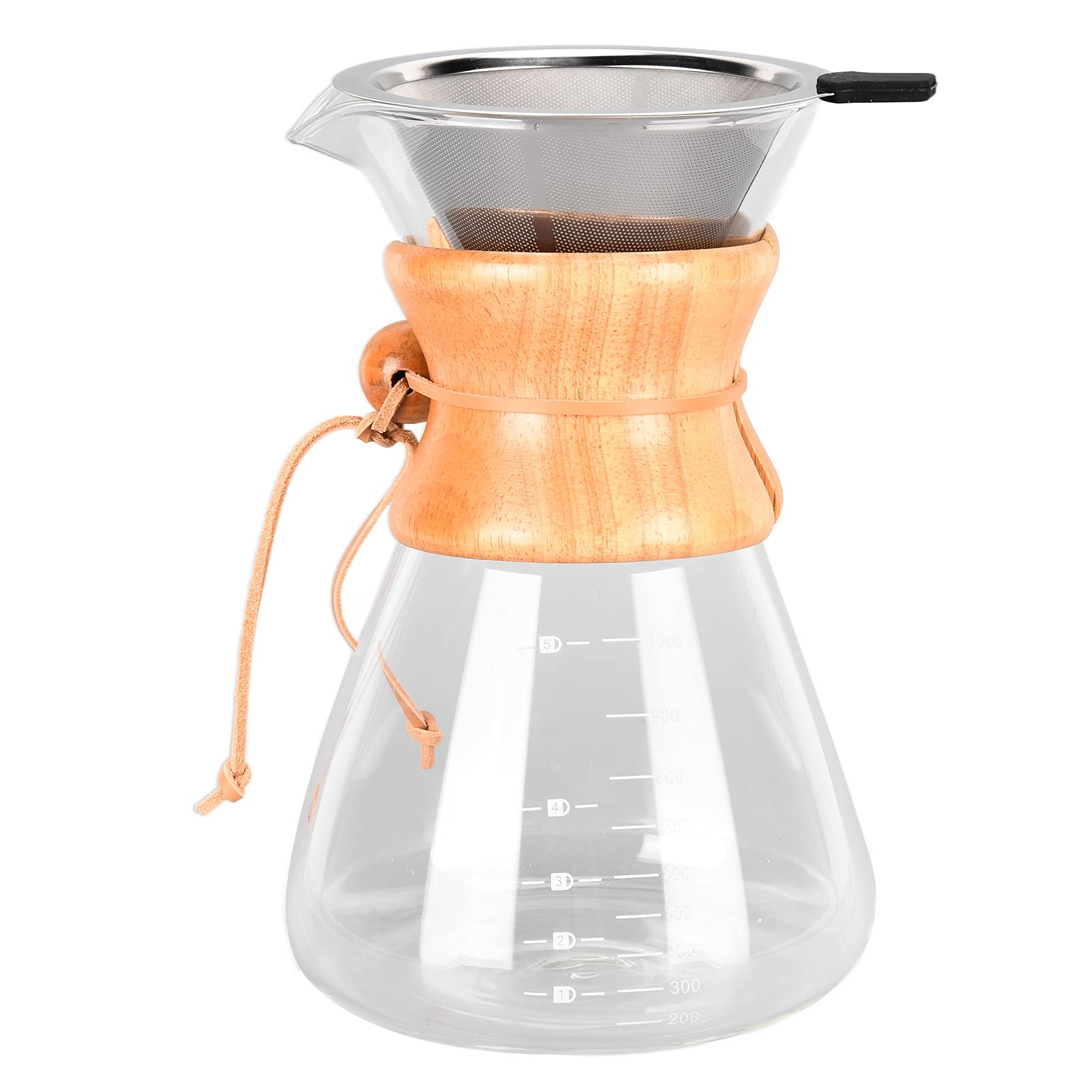 BestYiJo Pour Over Coffee Maker - Double-Layer Stainless Steel Filter, Glass Coffee Pot & Heat Resistant Decanter (800ml) - Perfect for Home Brewing, Office Use & Specialty Coffee Lovers