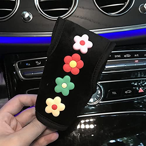 Cute Daisy Flower Car Steering Wheel Cover & Seat Belt Pad - Soft Gear Shift Cover for Women, Girls Auto Interior Accessories | Perfect for Summer Road Trips & Daily Commute
