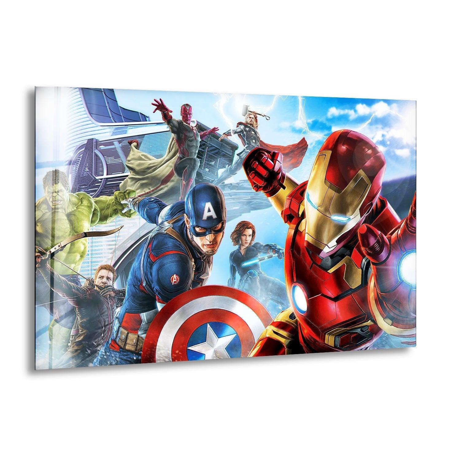 Marvel Avengers Superhero Glass Wall Art - Iron Man, Captain America, Hulk & Thor - Perfect for Home, Office & Game Room Decor