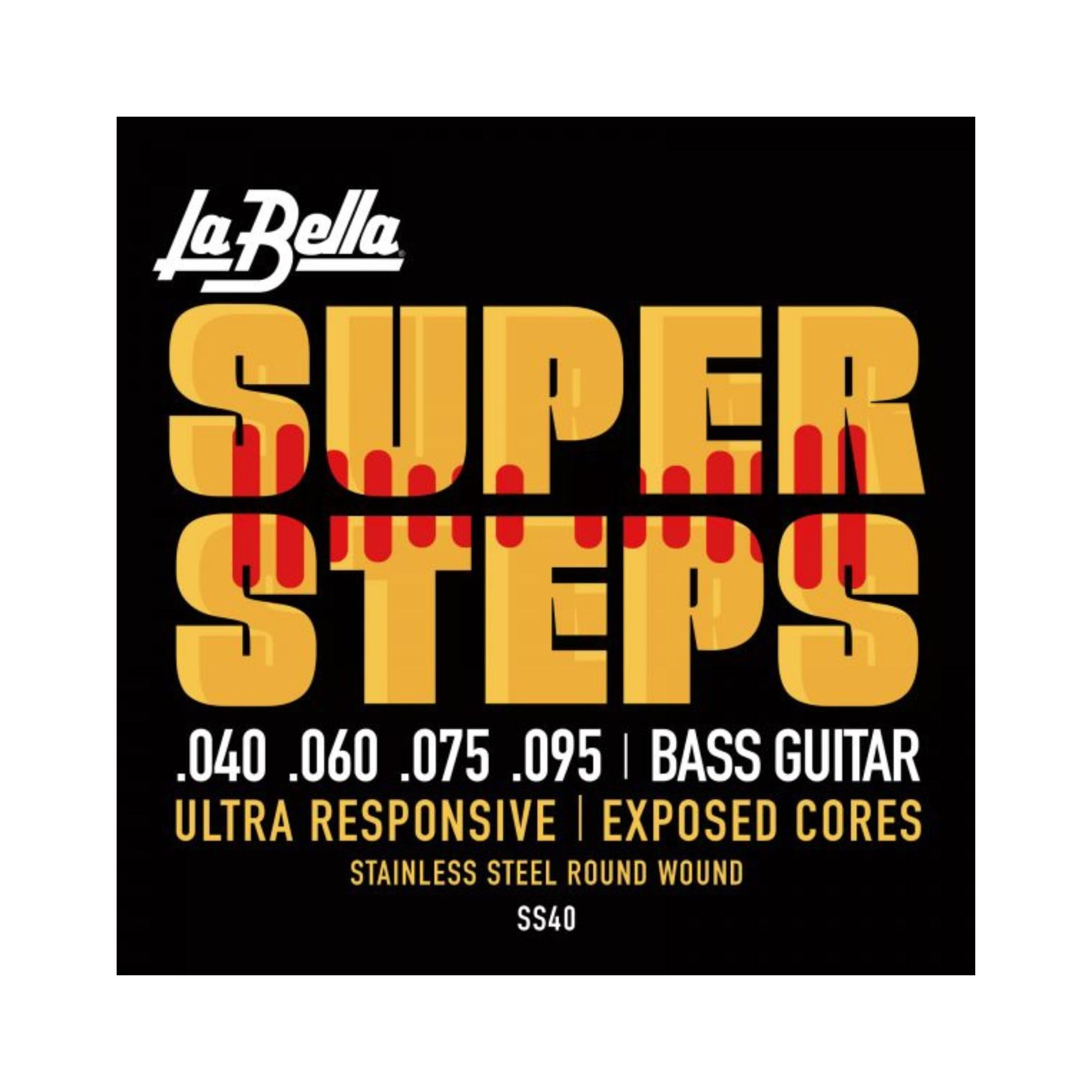La Bella SS40 Super Steps Extra Light Stainless Steel Round Wound Bass Guitar Strings 40-95 - Perfect for Jazz, Blues & Studio Recording