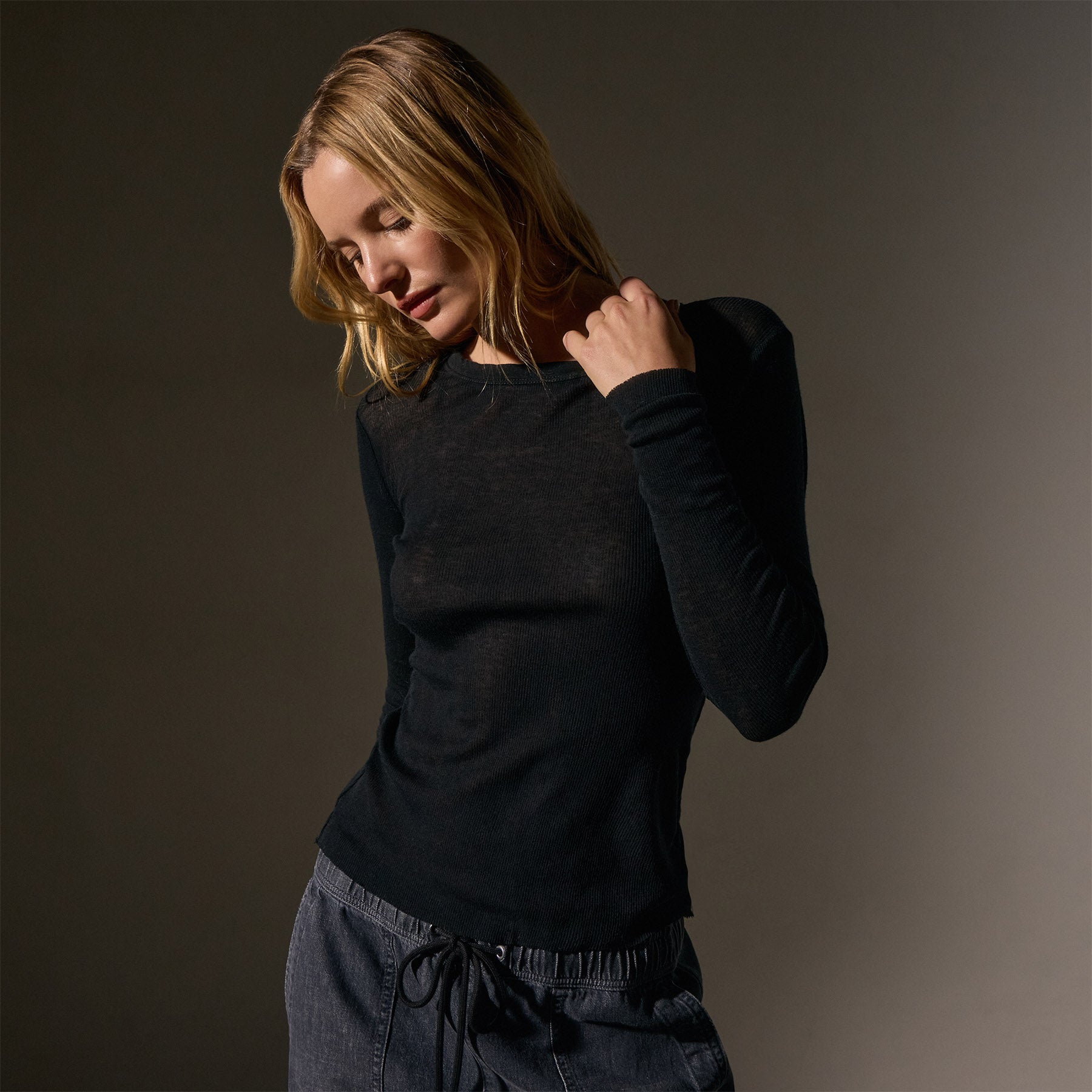 Premium Cotton Cashmere Blend Ribbed Long Sleeve Crew Neck Sweater for Women - Soft & Warm Winter Pullover - Black - Perfect for Office, Casual Outfits & Holiday Gatherings