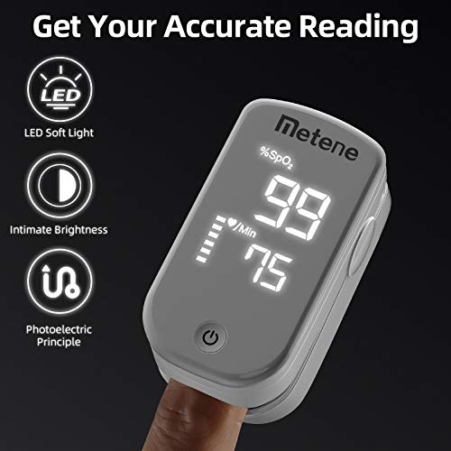 Metene Fingertip Pulse Oximeter - Accurate Blood Oxygen Saturation (SpO2) and Heart Rate Monitor - Portable Oxygen Meter for Home Use, Sports & Travel - FDA Approved for Adults & Kids