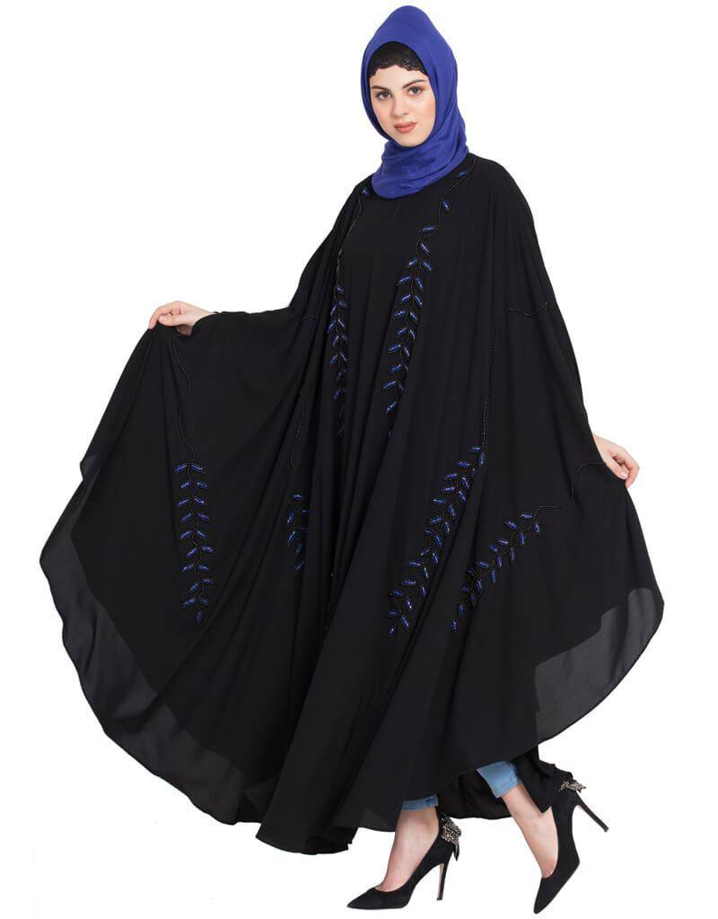 Handmade Iranian Arabic Kaftan - Black & Blue Traditional Embroidered Dress for Women | Perfect for Weddings, Parties & Special Occasions