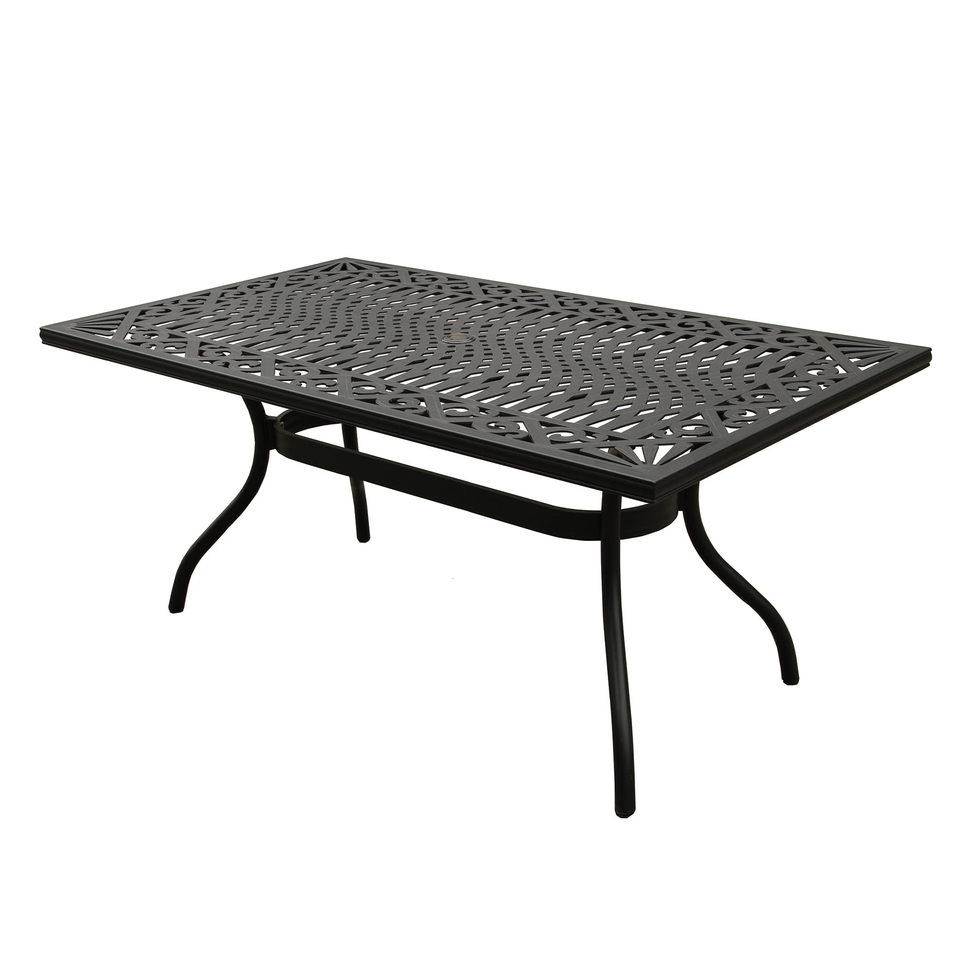 Oakland Living Modern Ornate Outdoor Mesh Aluminum 68-inch Black Rectagonal Patio Dining Set with 6 Chairs – Perfect for Backyard BBQs, Garden Parties & Poolside Entertaining