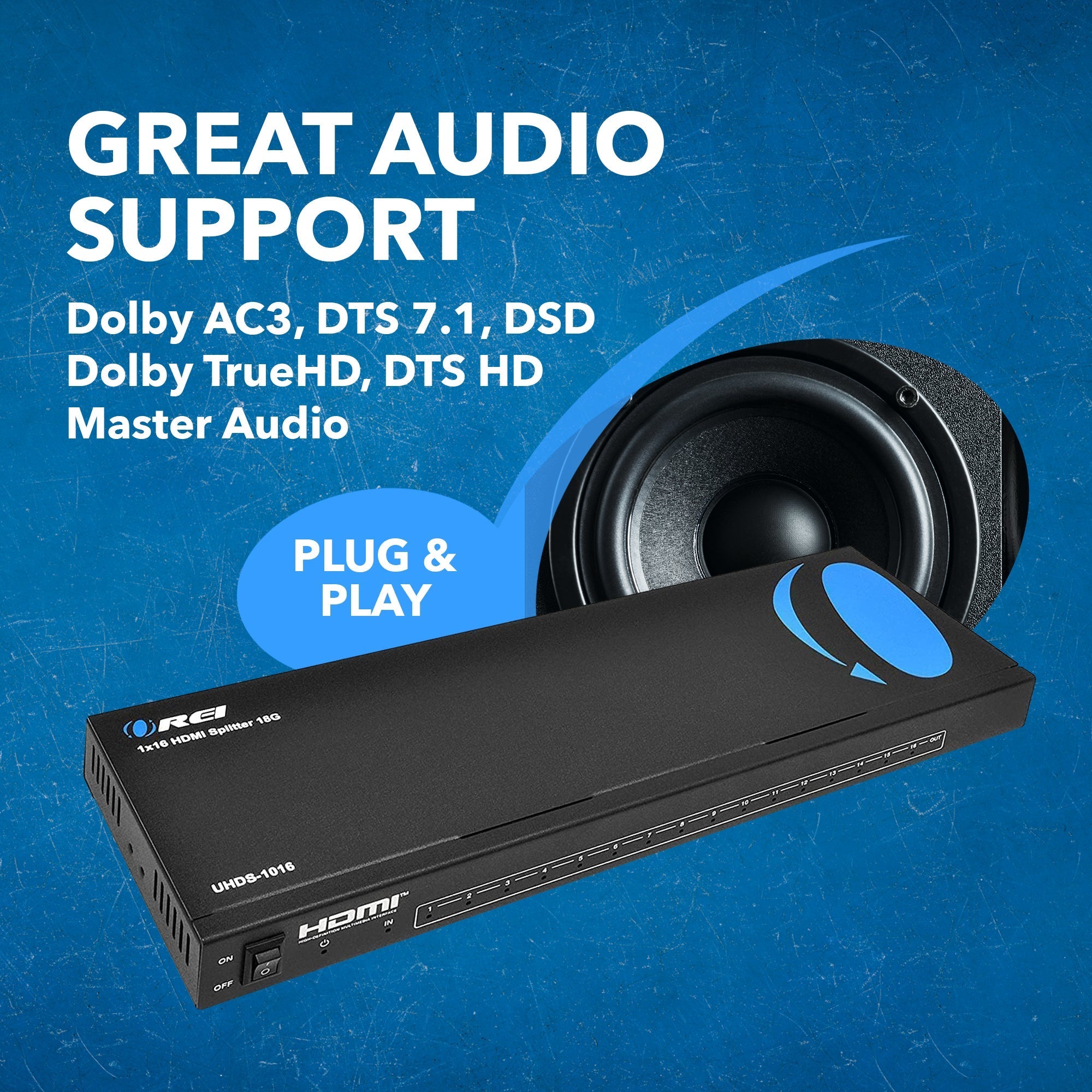 1x16 HDMI Splitter 4K Ultra HD 1 in 16 Out with EDID Support - Perfect for Home Theater, Gaming, and Multi-Screen Presentations (UHDS 1016)