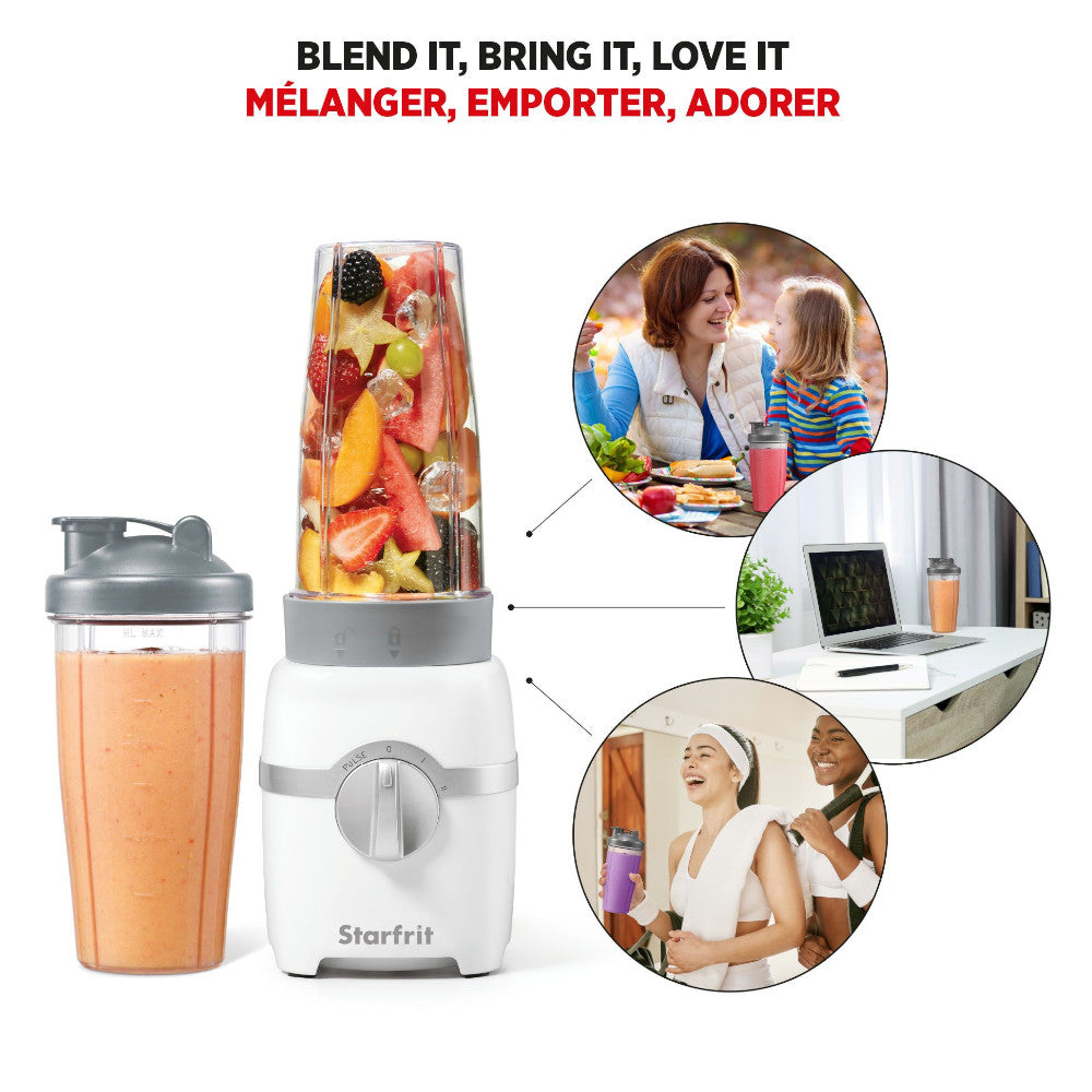 STARFRIT 024303 Personal Blender - 350W Portable Smoothie Maker for Shakes, Juices & Protein Drinks - Compact White Blender for Home, Office & Travel - BPA-Free with 20oz Tritan Cup & Rechargeable Battery