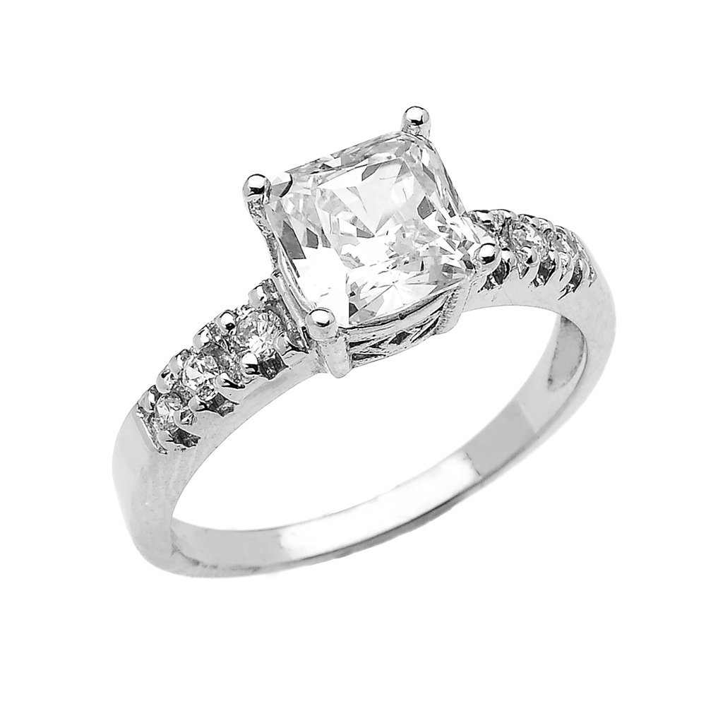 Elegant 10k White Gold Princess Cut 2.5 Carat CZ Solitaire Engagement Ring for Women - Perfect Wedding Proposal, Anniversary Gift & Bridal Jewelry
