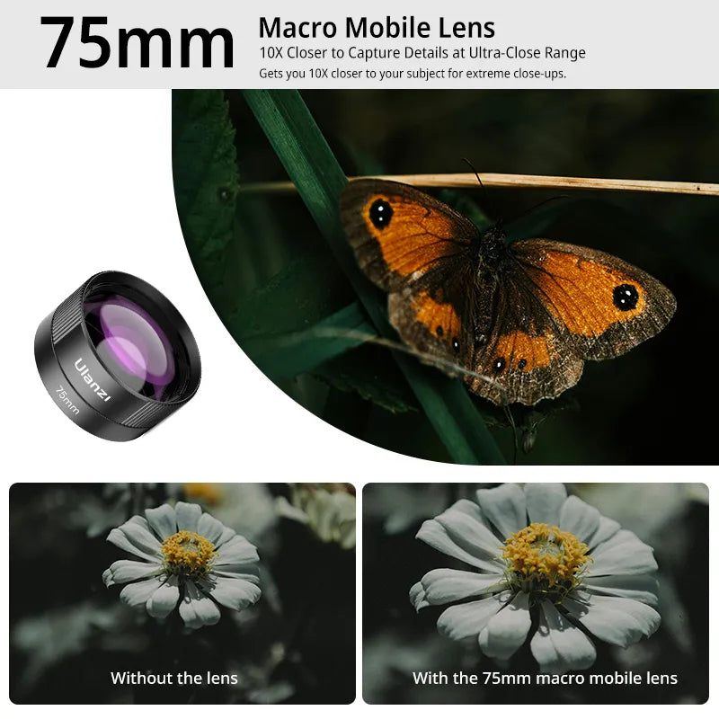 Ulanzi 4-in-1 Universal Phone Camera Lens Kit for iPhone, Samsung & Android Smartphones - Wide Angle, Macro, Fisheye & CPL Lenses for Photography, Vlogging & Travel