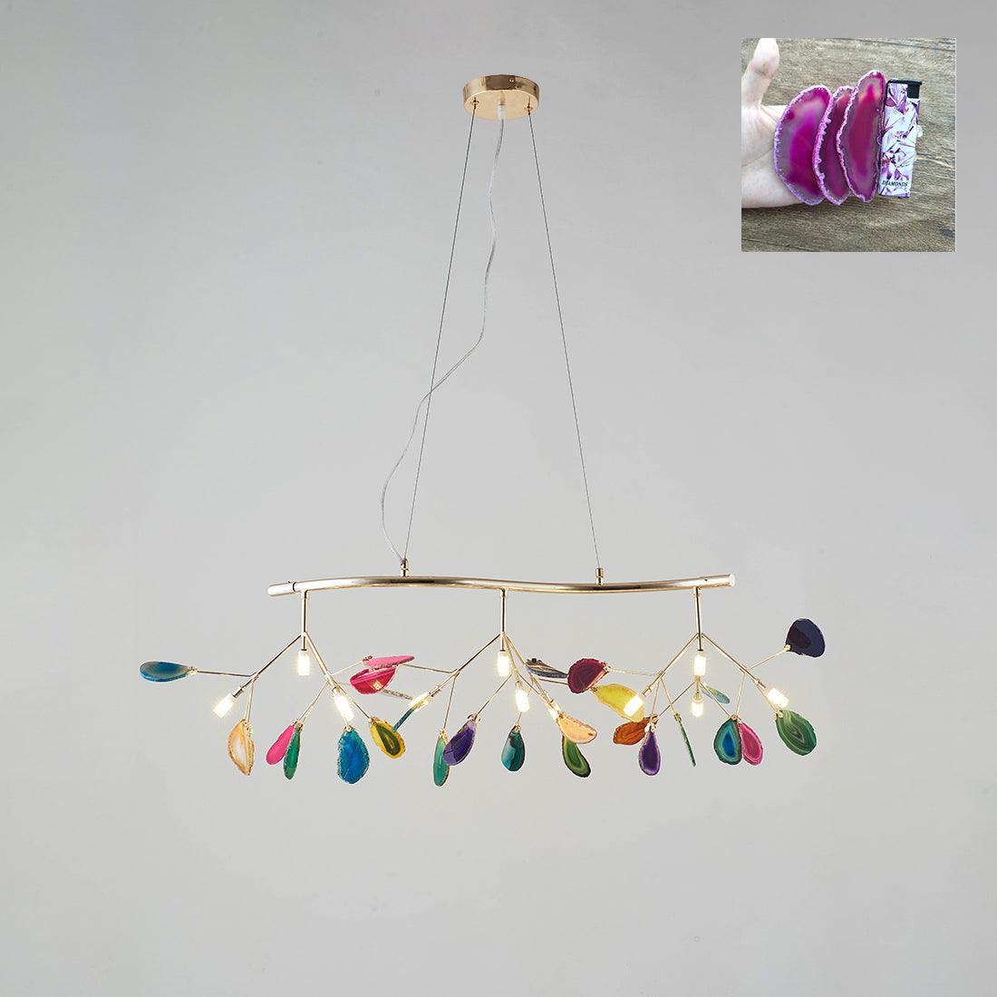 Elegant Agate Flake Crystal Chandelier - Handcrafted Natural Stone Pendant Light Fixture for Dining Room, Living Room & Bedroom Decor