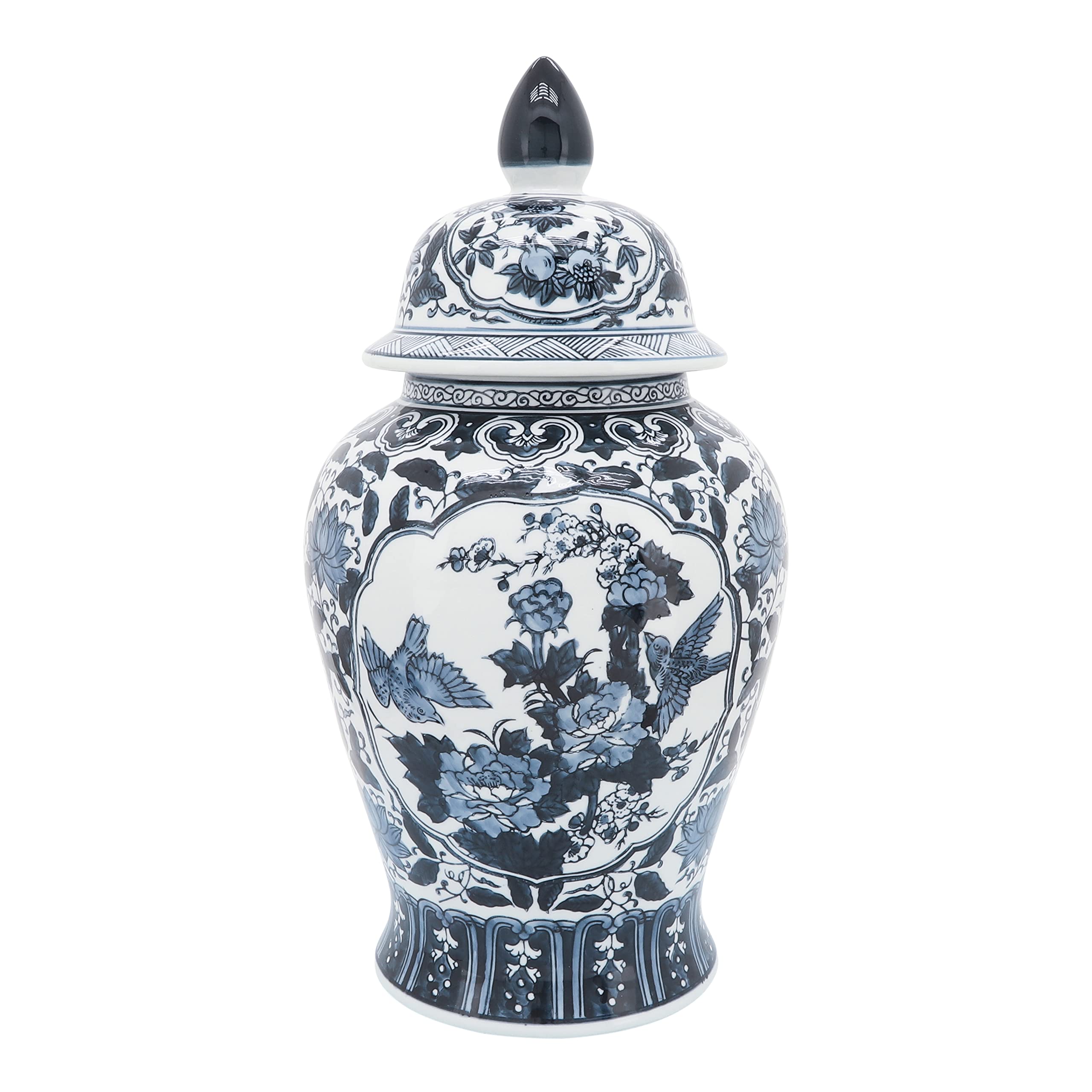 Sagebrook Home Ceramic Flower Temple Jars - Elegant Blue Vases & Storage Containers for Home Decor, Kitchen, Dining Room, Living Room | 18 Inch Height (16417) | Perfect for Floral Arrangements, Centerpieces & Interior Design