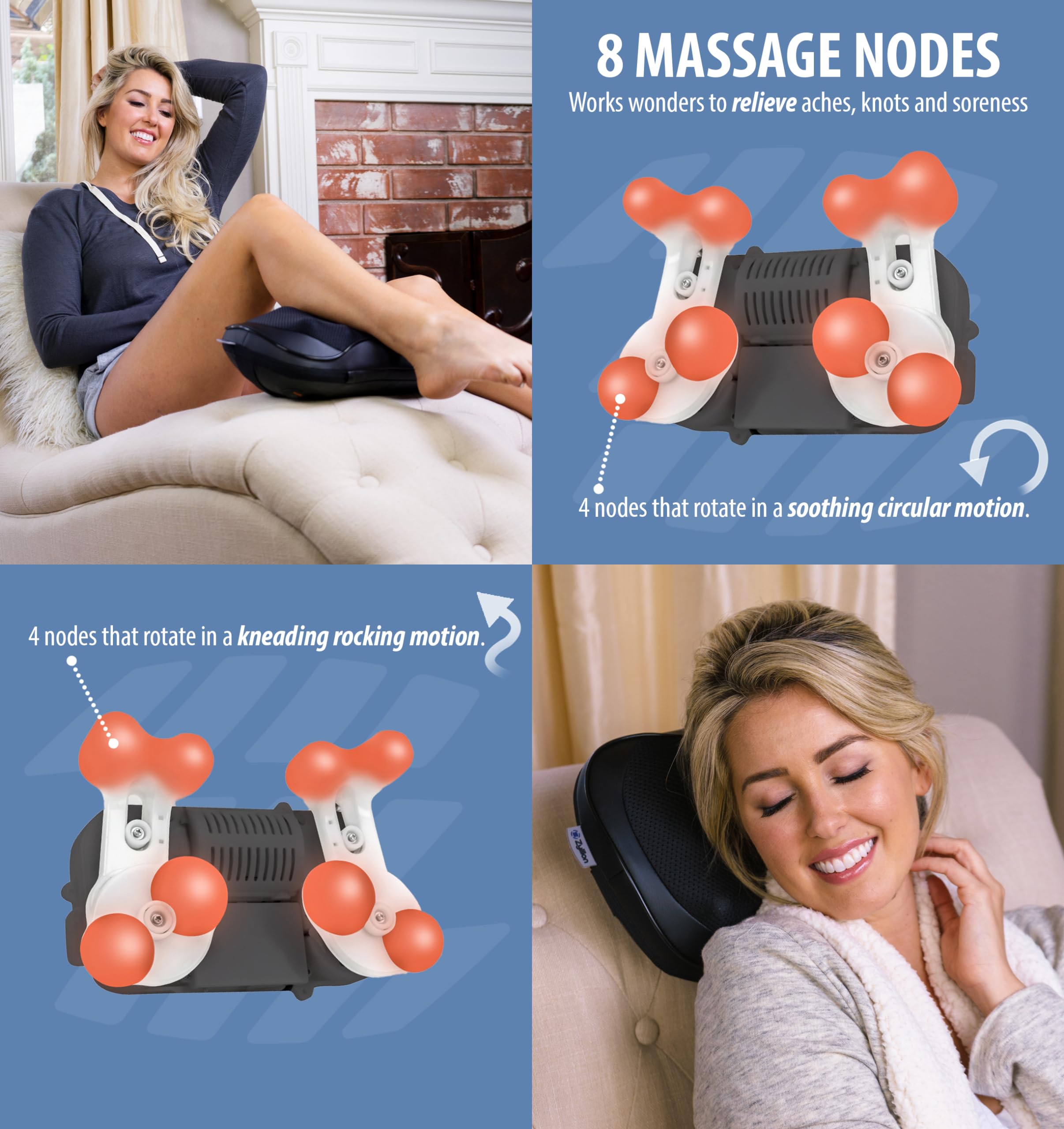 Zyllion Shiatsu Back and Foot Massager Set - 2-in-1 Deep Tissue Kneading Massage for Neck, Shoulders, Legs - Perfect for Home, Office & Car Use (Black)