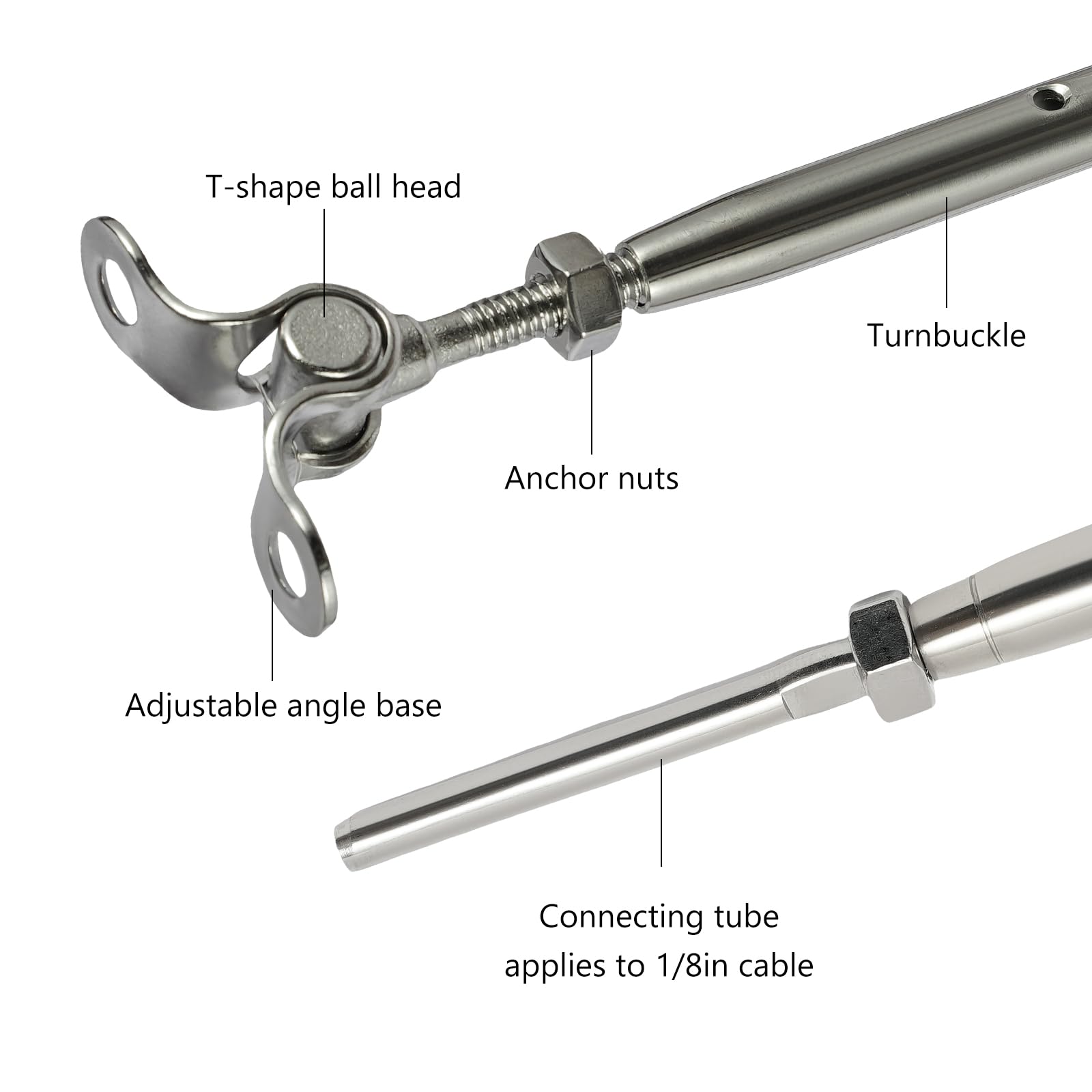 T316 Swage Threaded Cable Tensioner Kit - 50 Pack Stainless Steel Deck Railing Hardware for 1/8