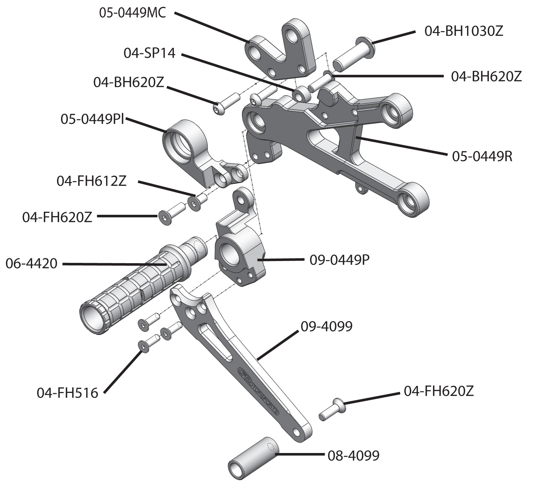 Yamaha R6 GP Shift Rearset with Adjustable Shift Pedal - High-Performance Motorcycle Footpegs for Racing & Track Days