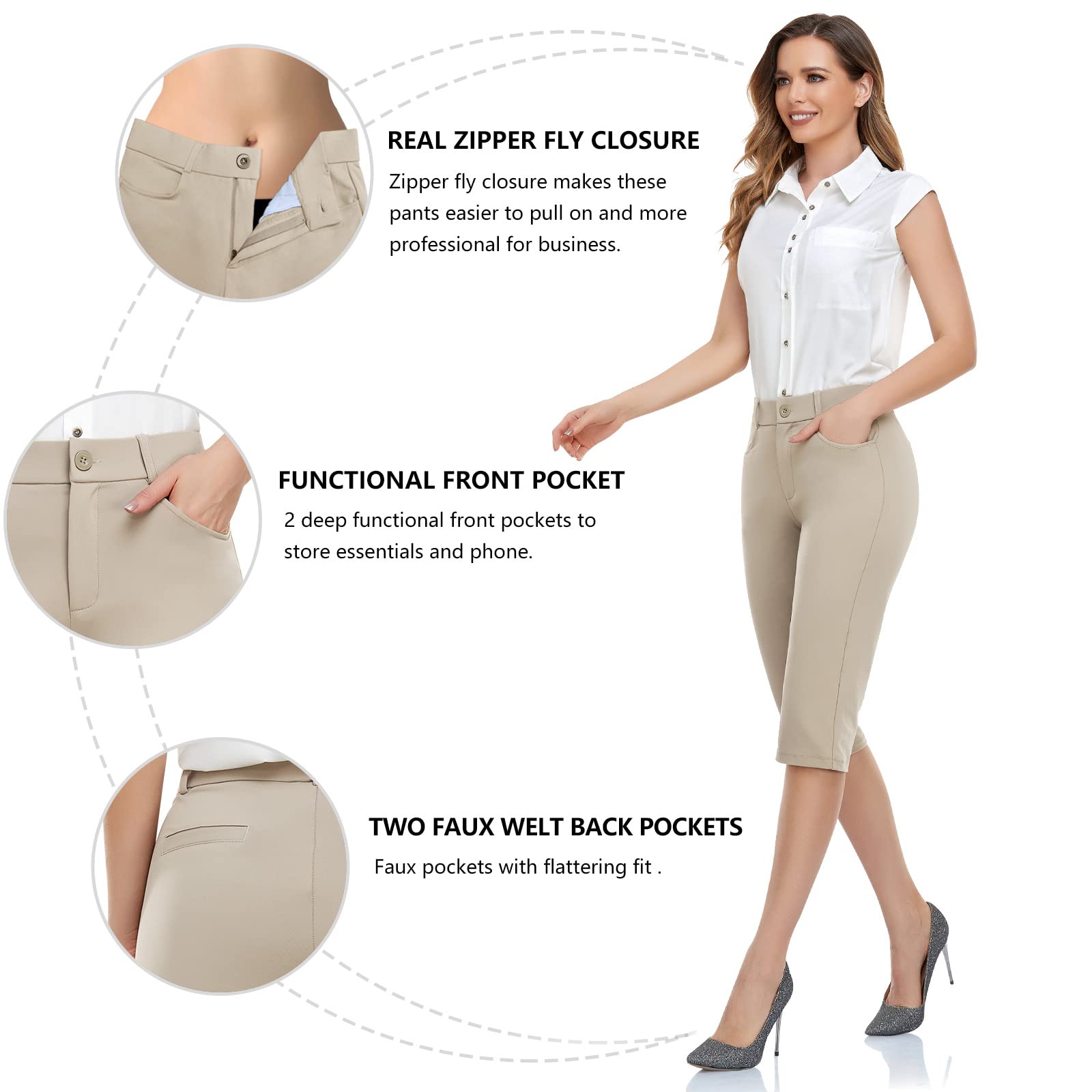 HISKYWIN Women's Stretchy Yoga Dress Pants - Straight Leg & Bootcut Office Slacks with Pockets for Business Casual, Petite - Perfect for Work, Yoga & Everyday Wear