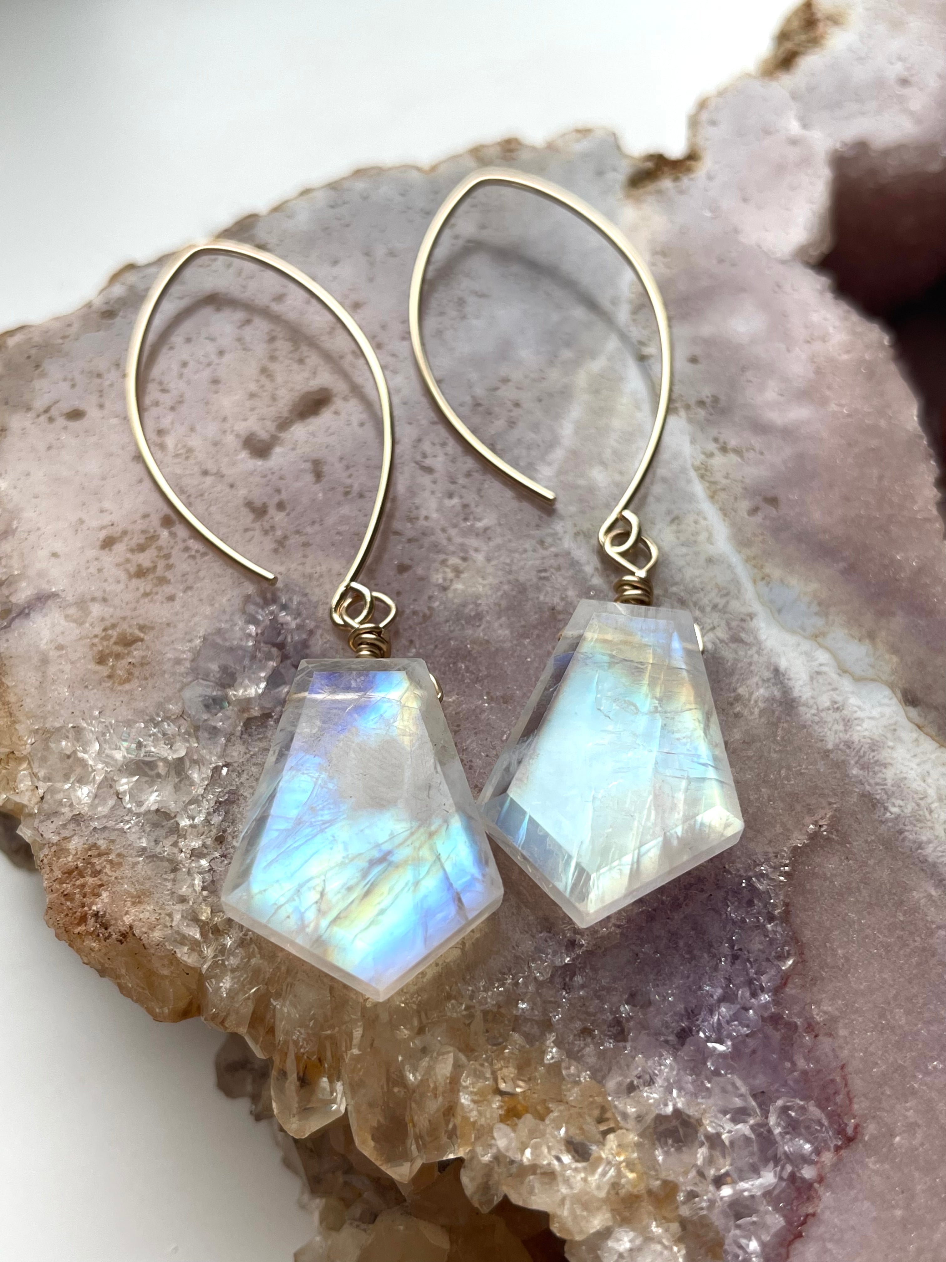 Rainbow Moonstone Drop Earrings - 14K Gold June Birthstone Jewelry for Women - Perfect for Weddings, Parties & Special Occasions