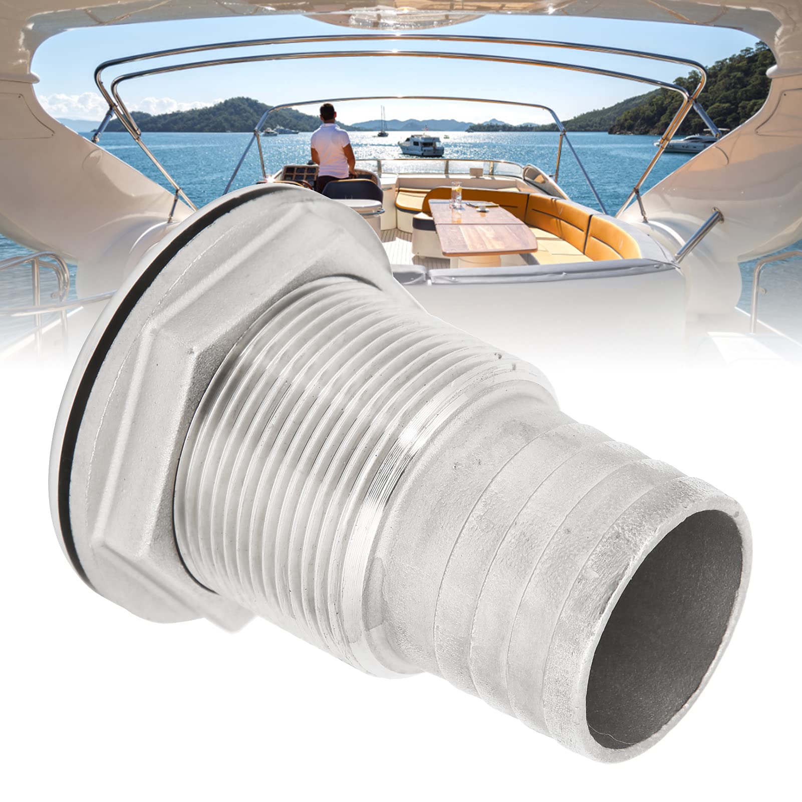 Wosune Stainless Steel Thru-Hull Hose Connector - Durable Barbed Hose Tail Fitting for Marine, RV & Plumbing | Easy to Install, Reusable & Eco-Friendly | Perfect for Boat Water Systems, RV Plumbing & Outdoor Applications