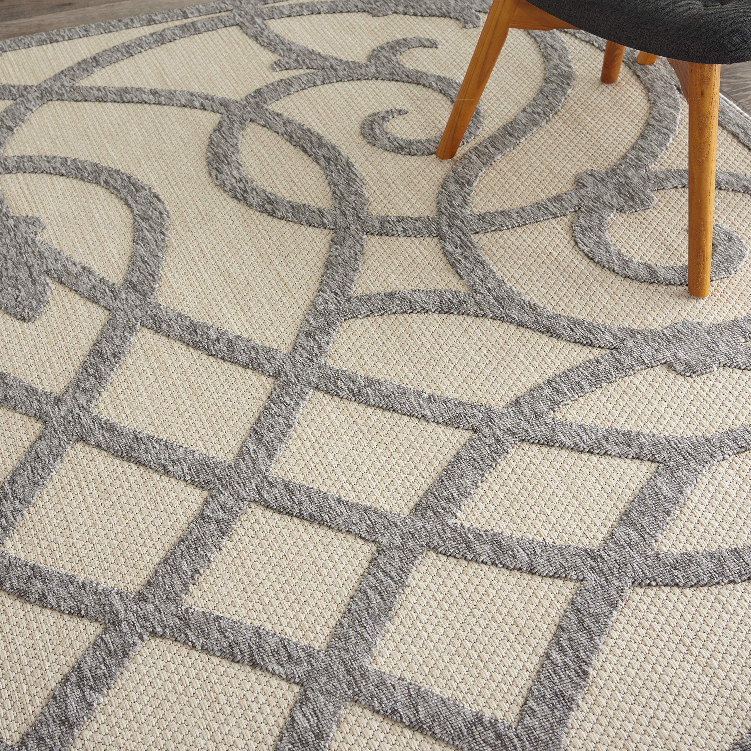 Nourison Palamos 8x10 Indoor/Outdoor Area Rug in Cream Grey - Non-Shedding, Easy to Clean, Stain Resistant for Living Room, Bedroom, Dining Room, Deck, Patio & Backyard | Perfect for High-Traffic Areas & Outdoor Entertaining