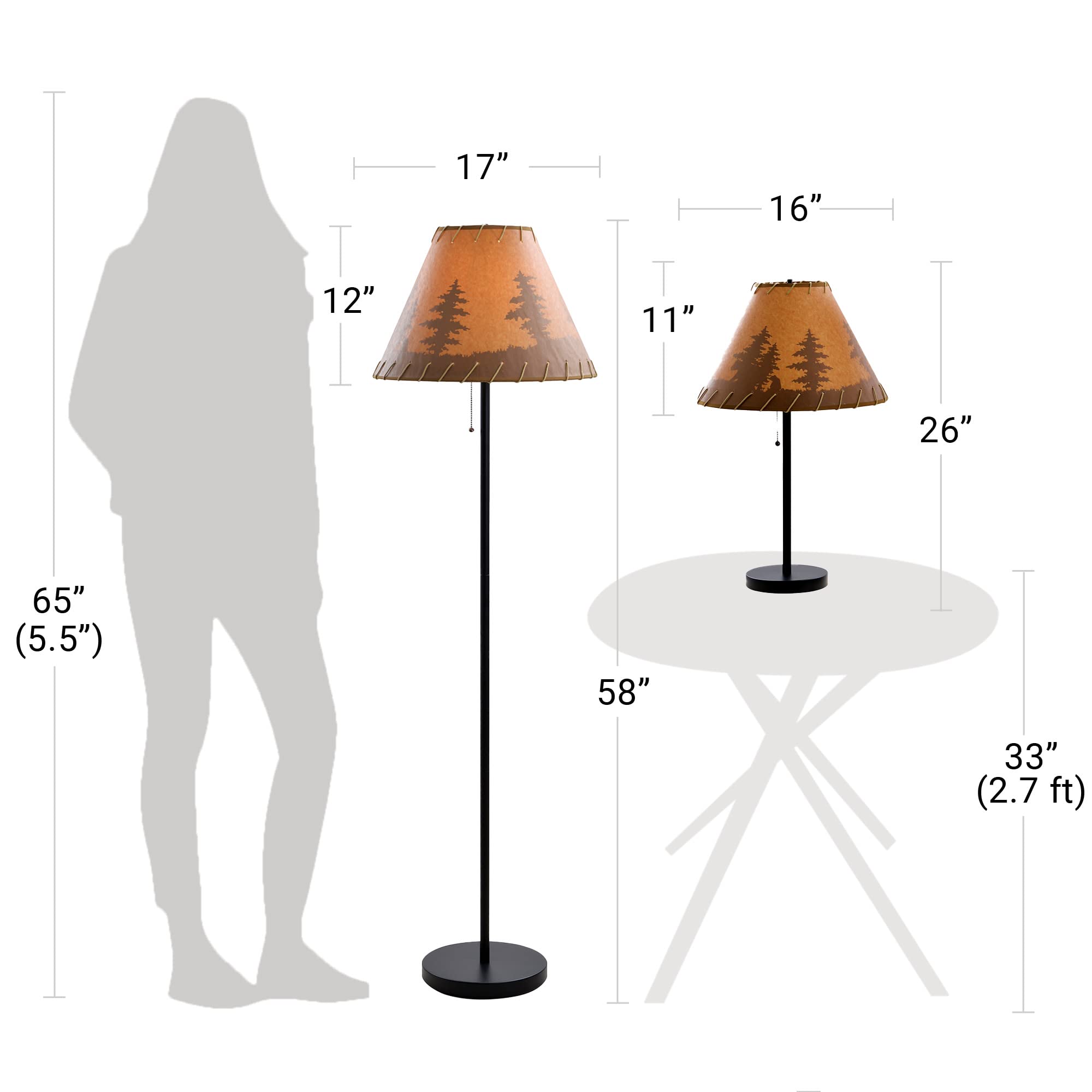 Rustic Cabin Lodge 3-Piece Table & Floor Lamp Set by Catalina Lighting - 58