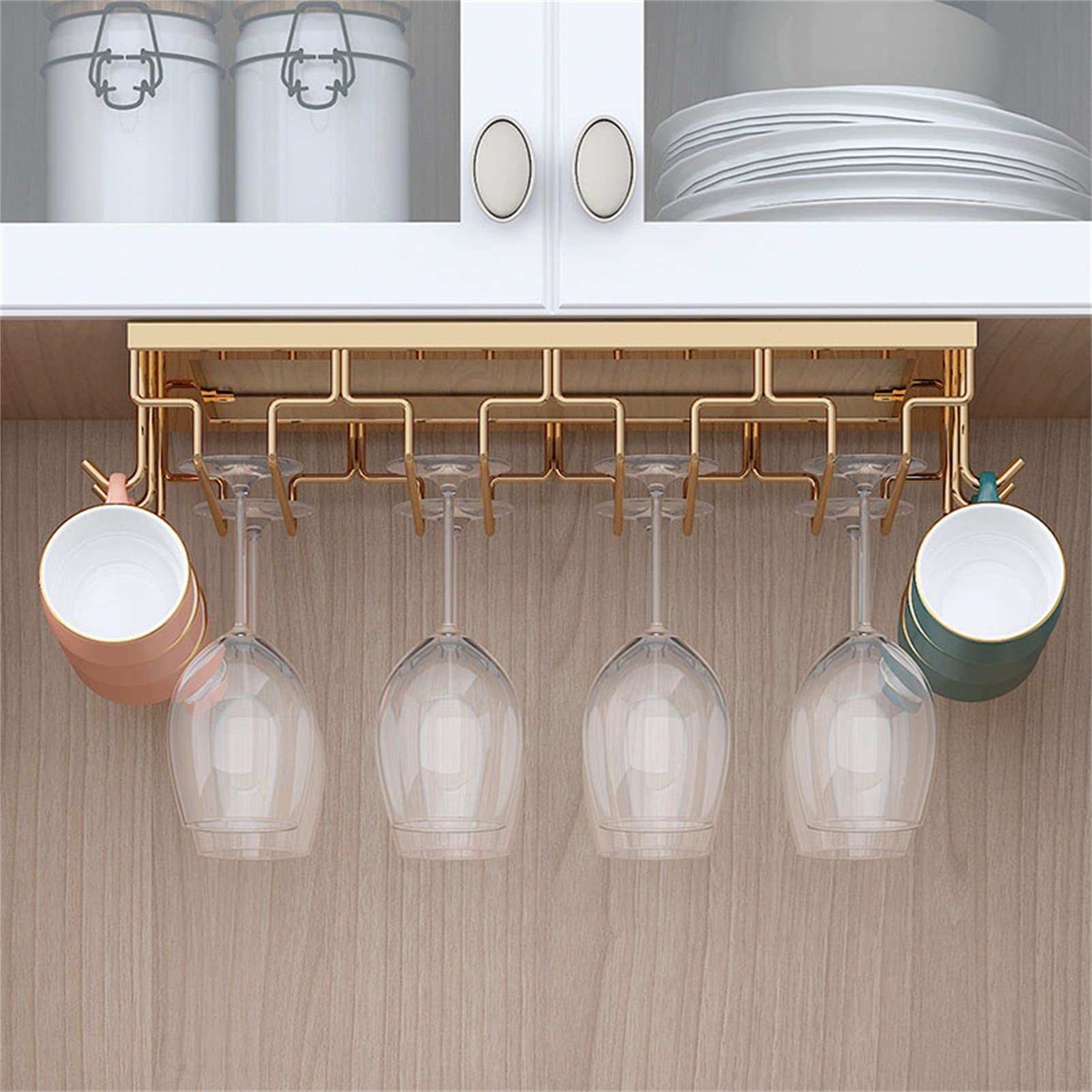 Stainless Steel Under Cabinet Wine Glass Rack - Wall Mounted Stemware Holder for Kitchen & Bar Storage - Perfect for Organizing Wine Glasses, Cups & Decor - Ideal for Home, Restaurant & Wine Cellar Display