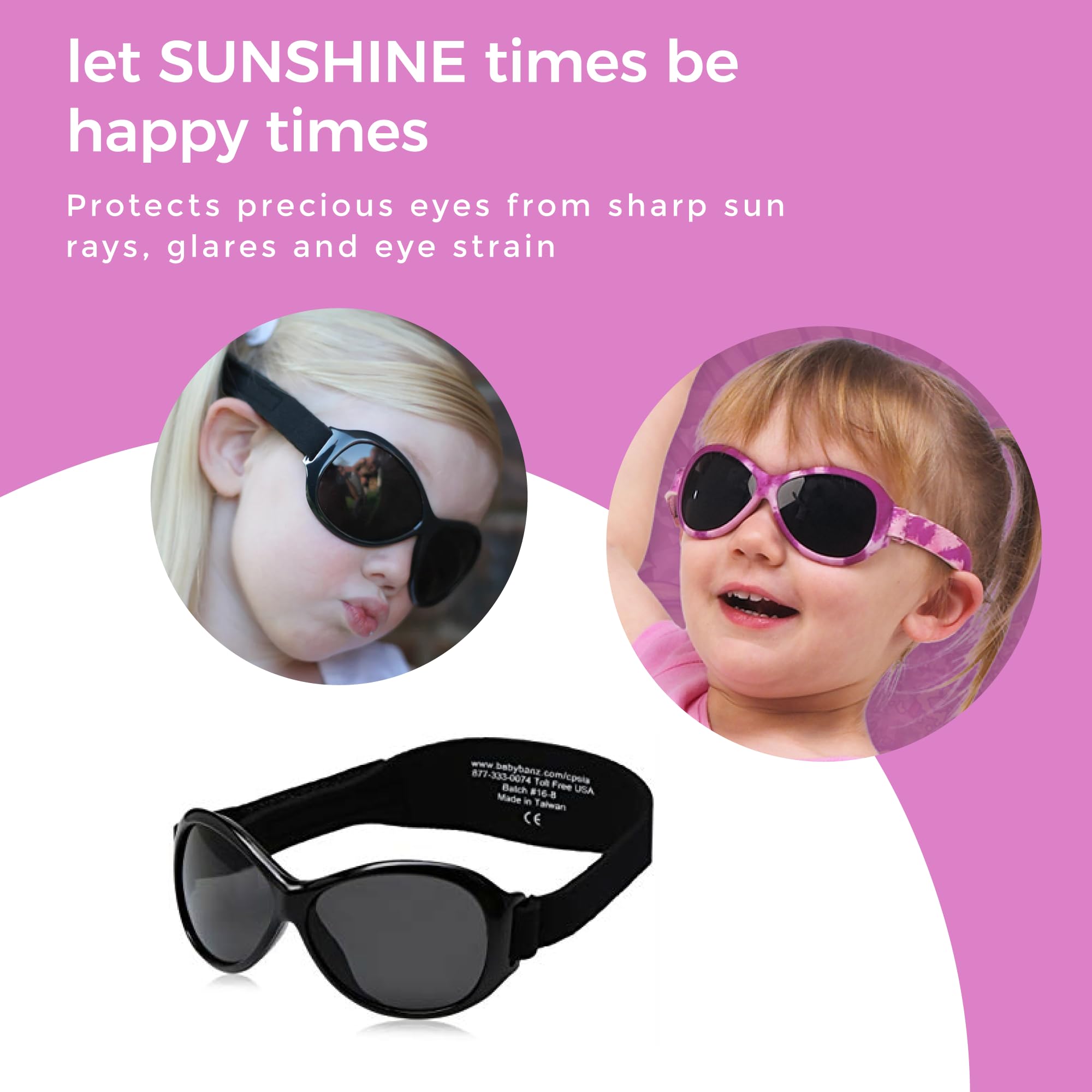 Baby Banz Retro Kidz Oval Sunglasses with Strap - UV400 Protection Sunglasses for Toddlers Age 2-5 Years - Polarized Glare Reduction for Outdoor Play, Beach & Car Rides