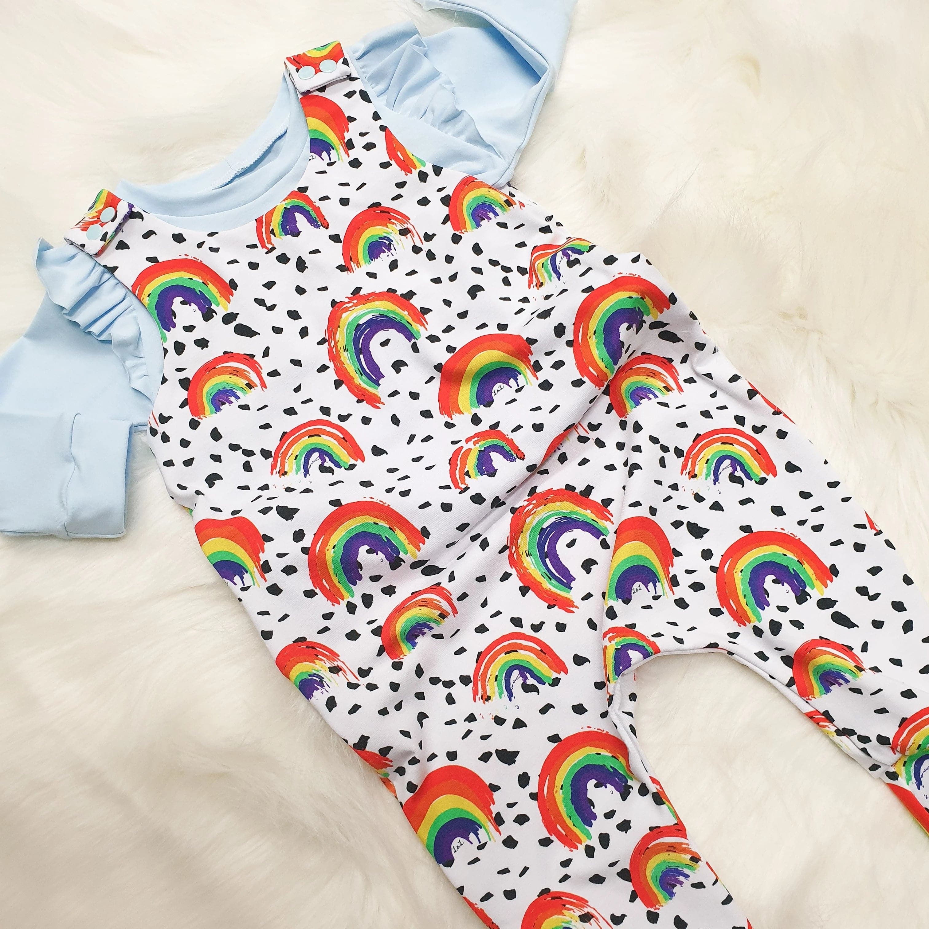 Organic Cotton Child & Toddler Dungarees with Rainbow Design - Soft & Comfortable Overalls for Baby Boys & Girls - Perfect for Playtime, Daycare & Outdoor Adventures